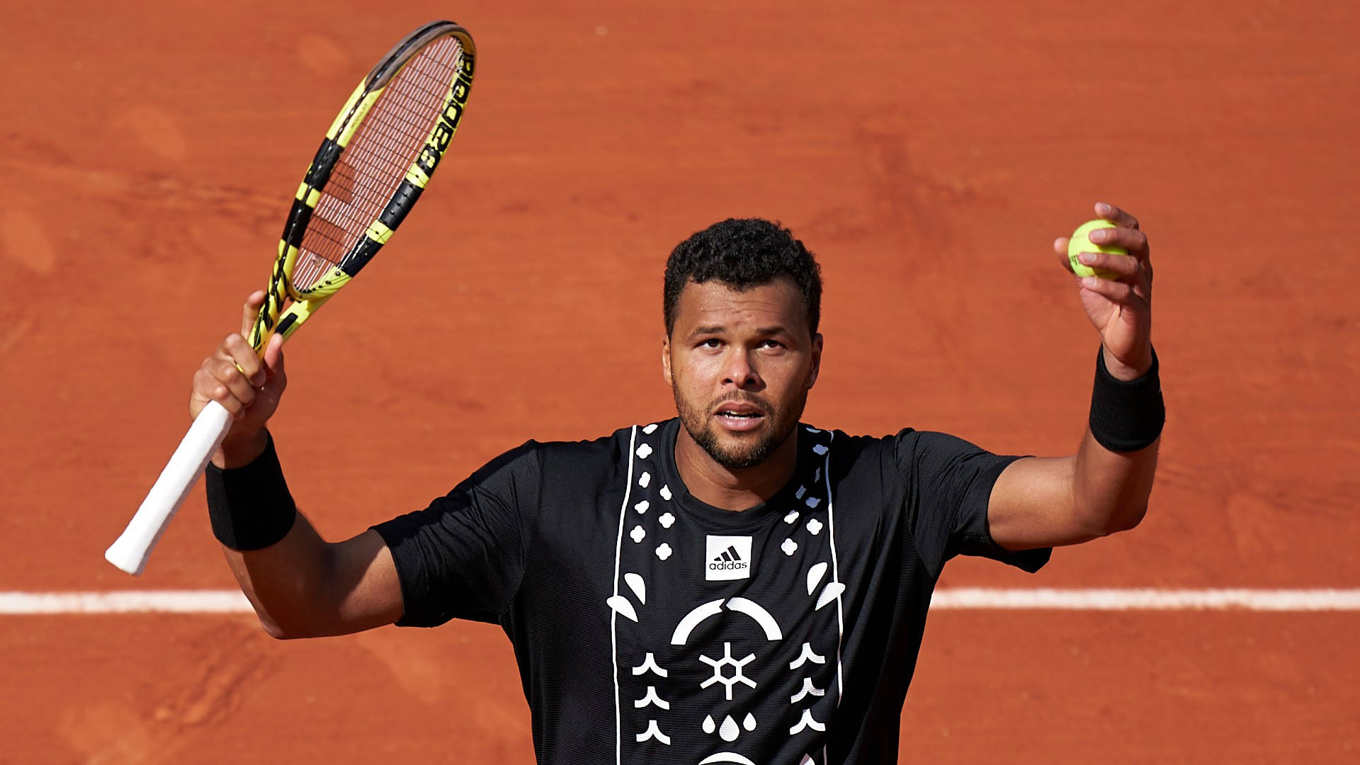 Jo-Wilfried Tsonga, clay court, racket, Full HD Desktop Wallpaper