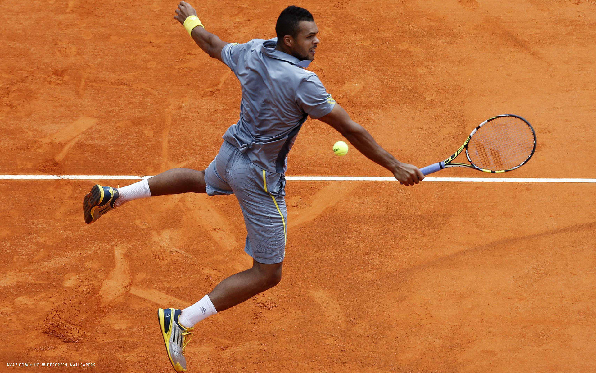 Jo-Wilfried Tsonga, clay court, forehand, Full HD Desktop Wallpaper