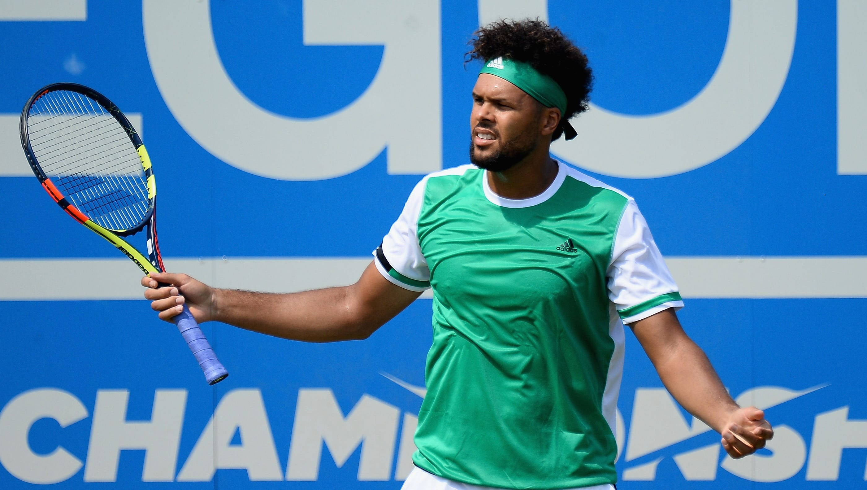 Jo-wilfried Tsonga, green shirt, headband, 2K Desktop Wallpaper