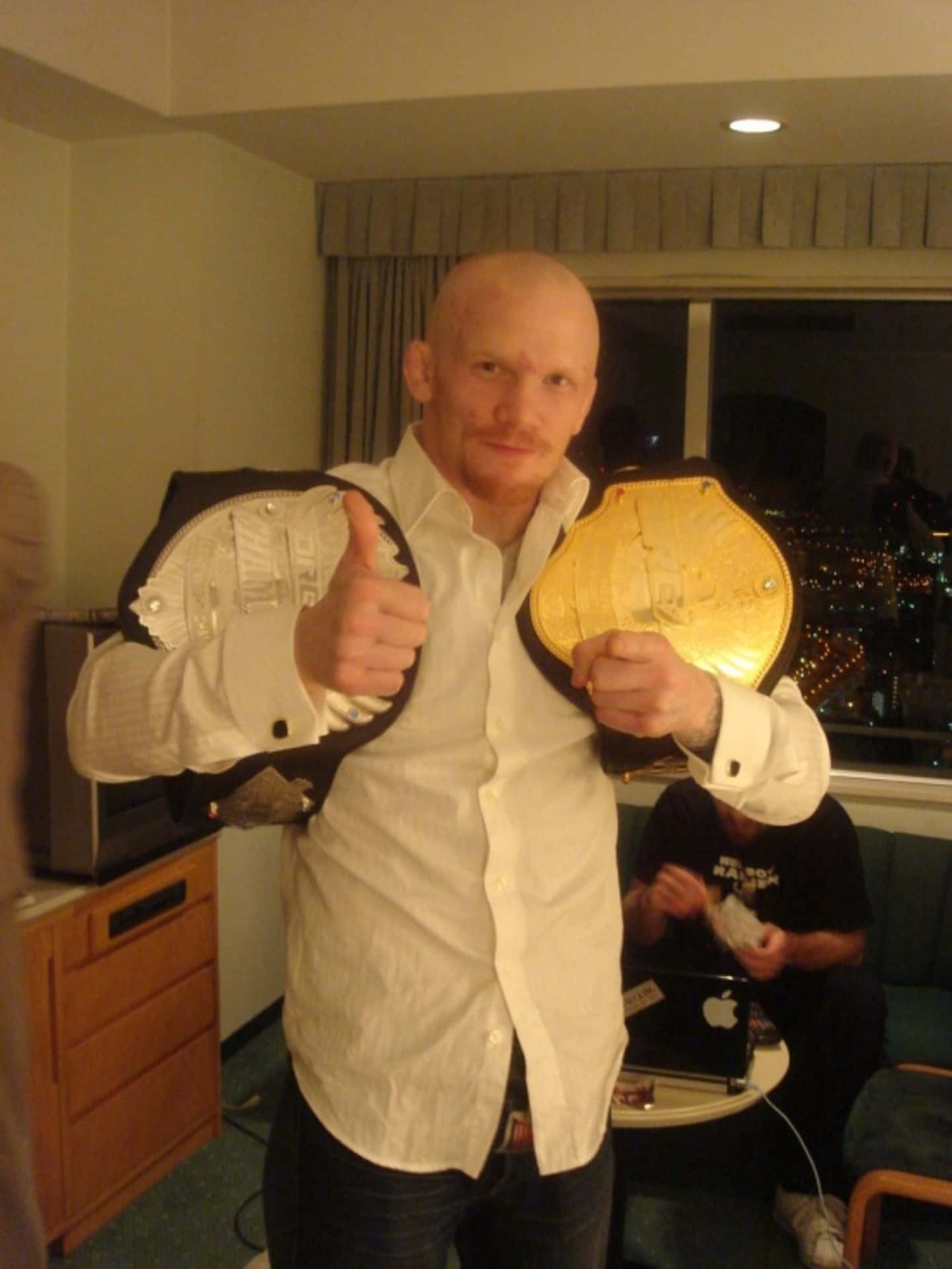 Joachim Hansen, two championship belts, white shirt, Full HD Phone Wallpaper