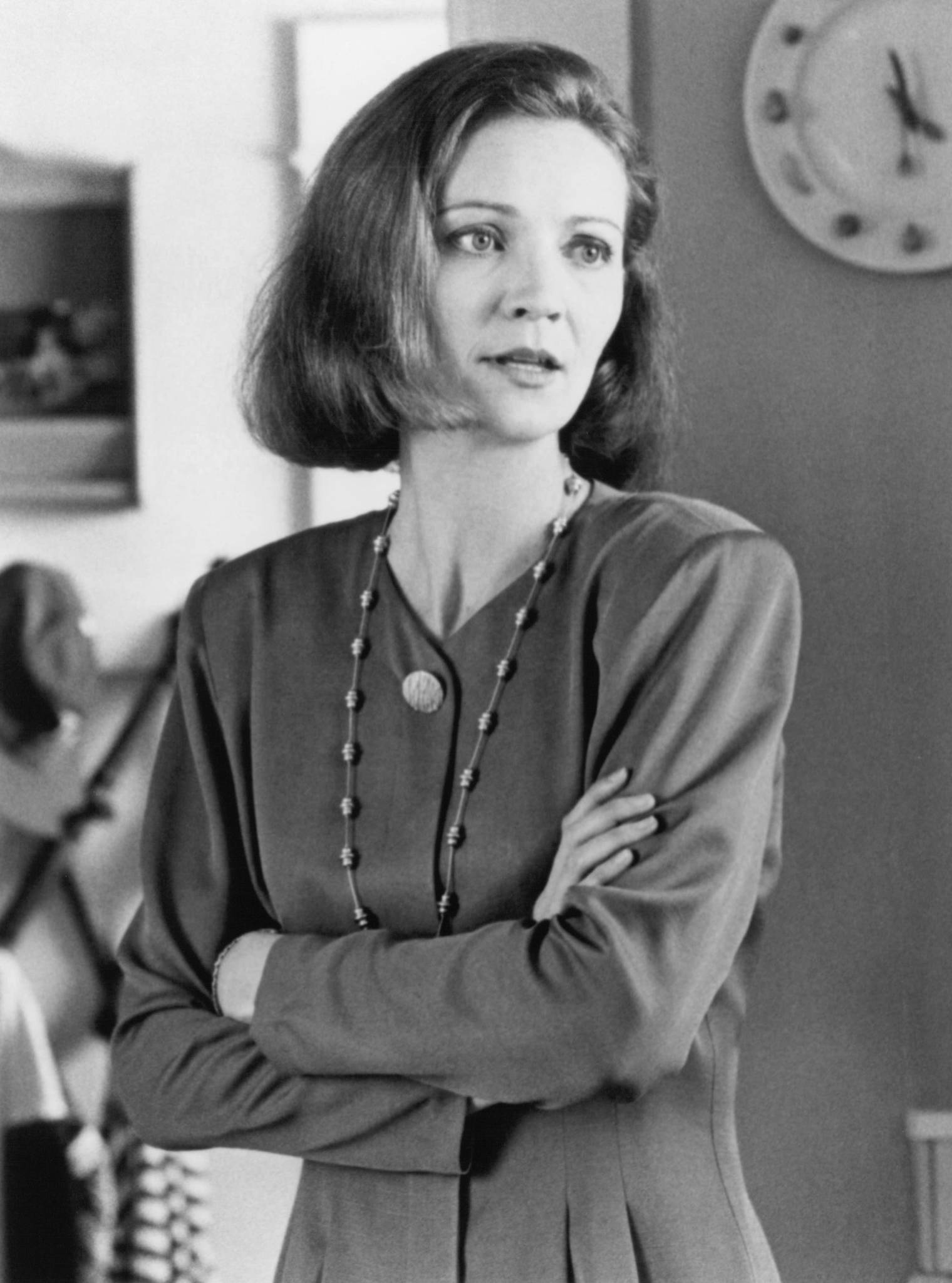 Joan Allen, bob haircut, black and white photo, Full HD Phone Wallpaper