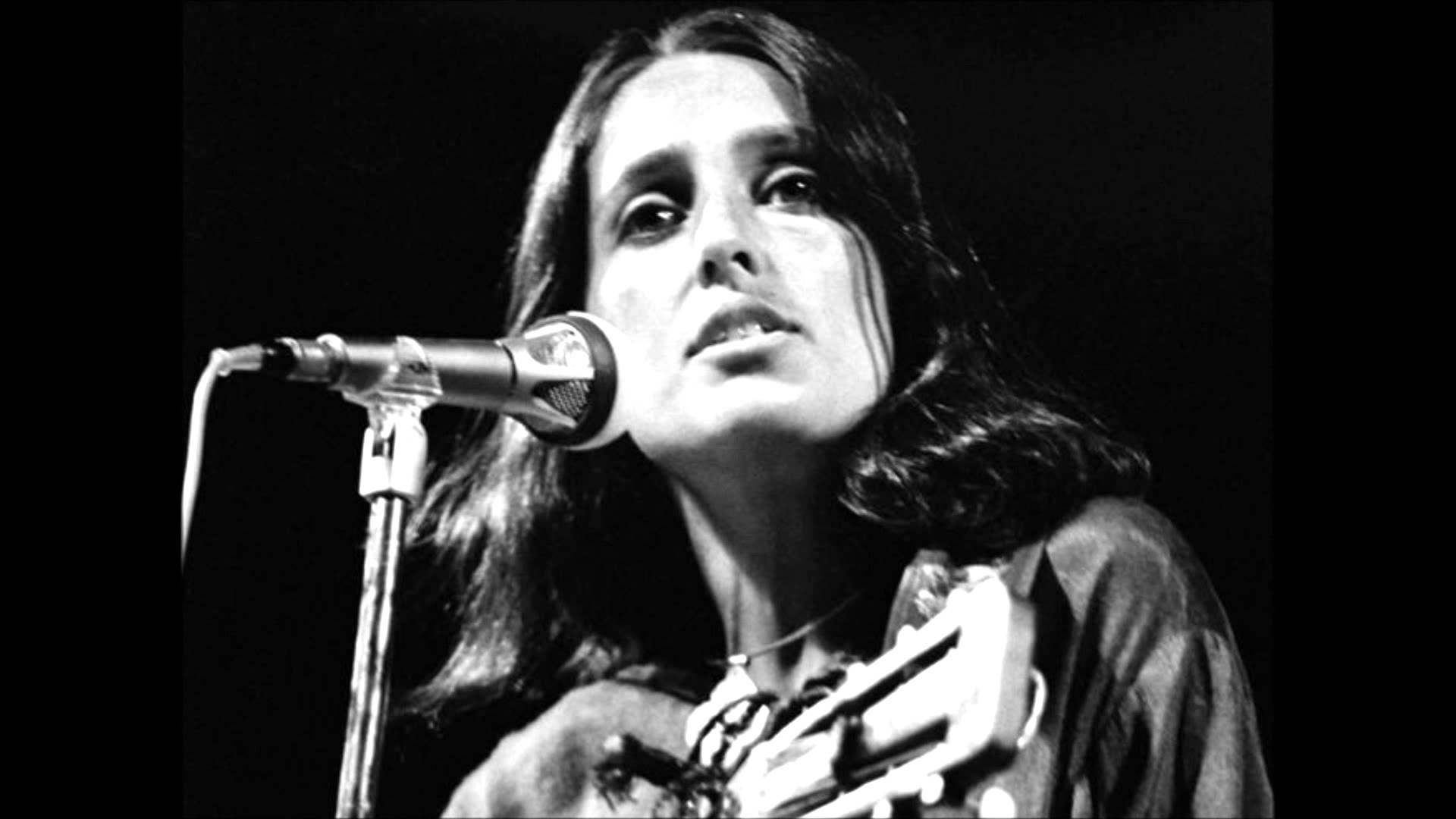 Joan Baez, vintage microphone, guitar, Full HD Desktop Wallpaper