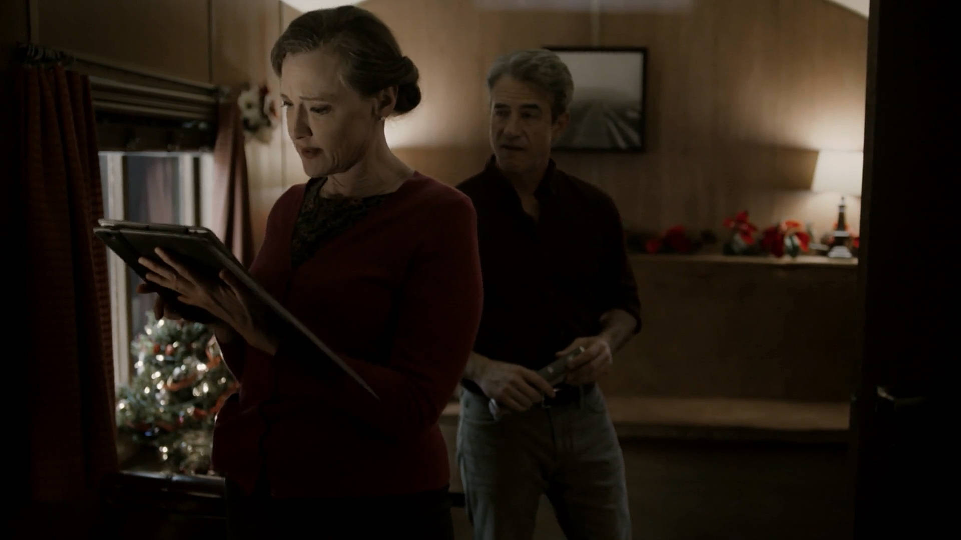 Joan Cusack, red sweater, tablet, Full HD Desktop Wallpaper