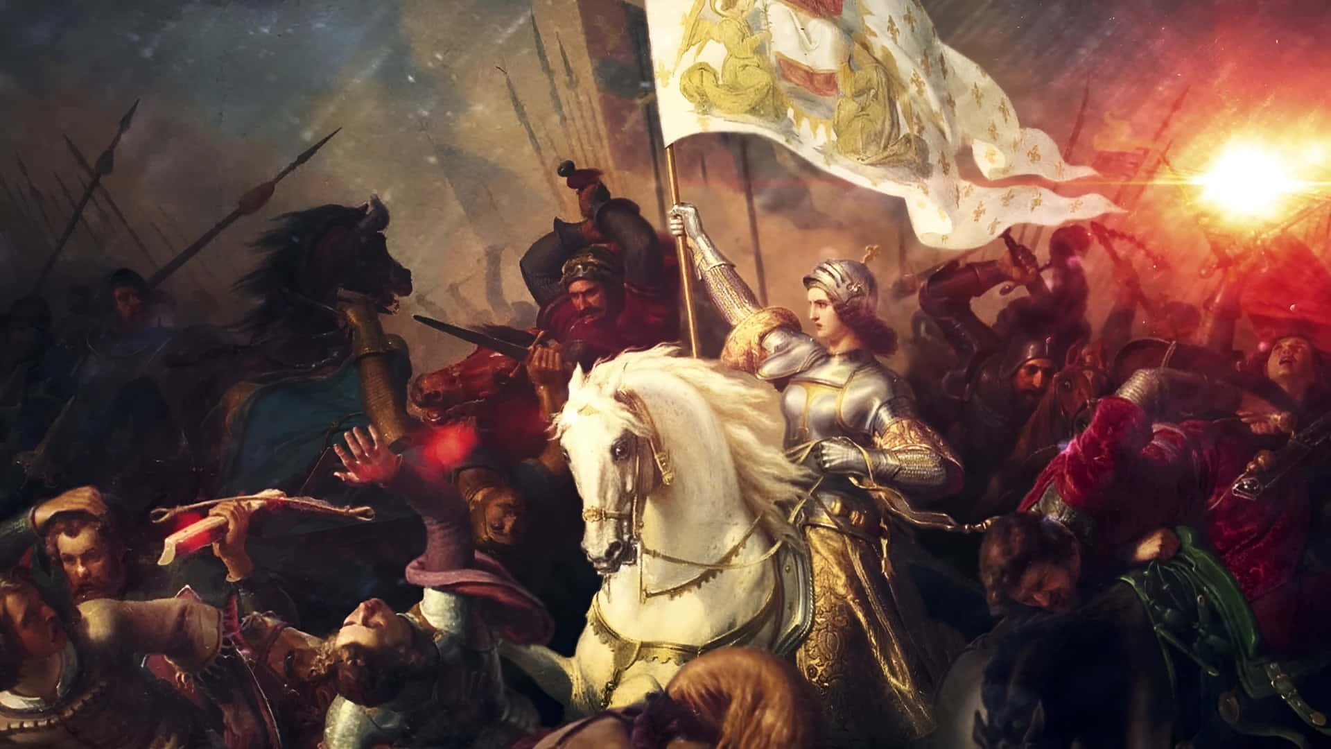 Joan Of Arc, gleaming armor, white horse, Full HD Desktop Wallpaper