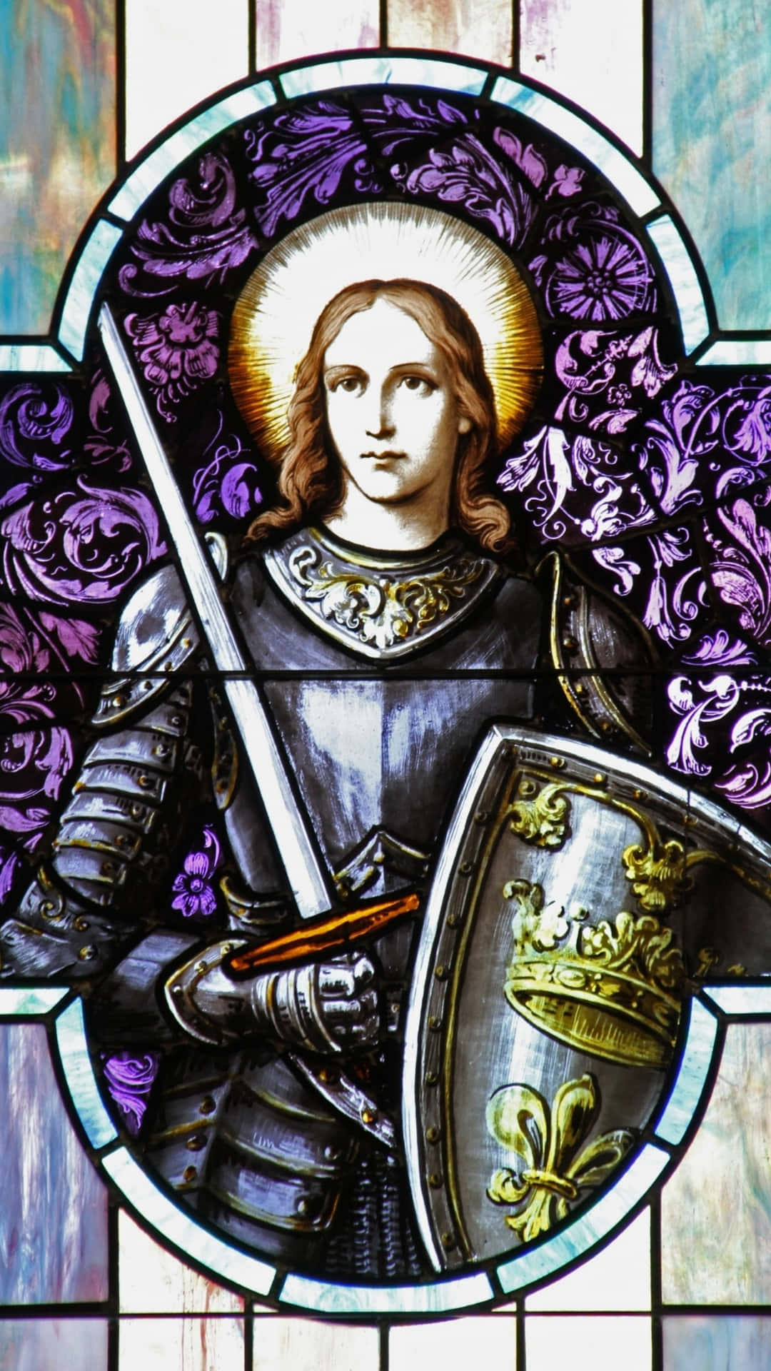 Joan Of Arc, stained glass, armor, Full HD Phone Wallpaper