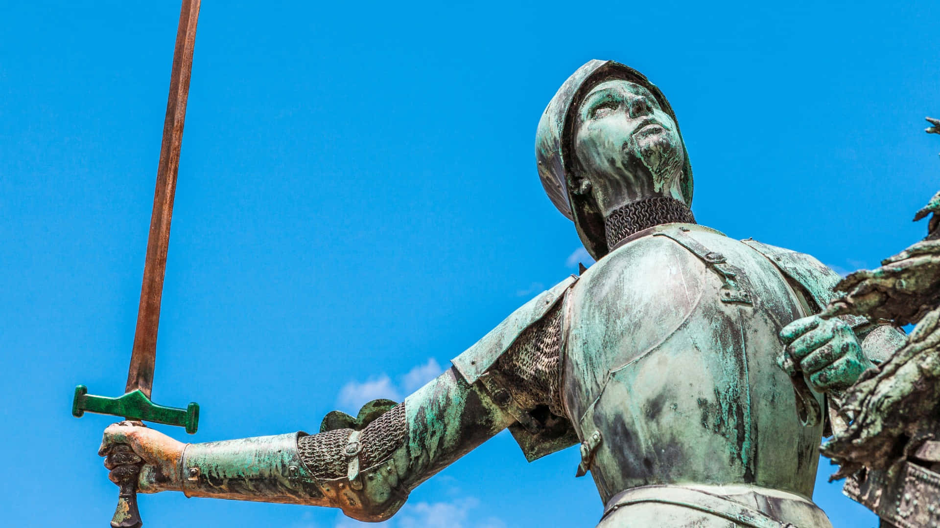 Joan Of Arc, bronze statue, knight in full armor, Full HD Desktop Wallpaper