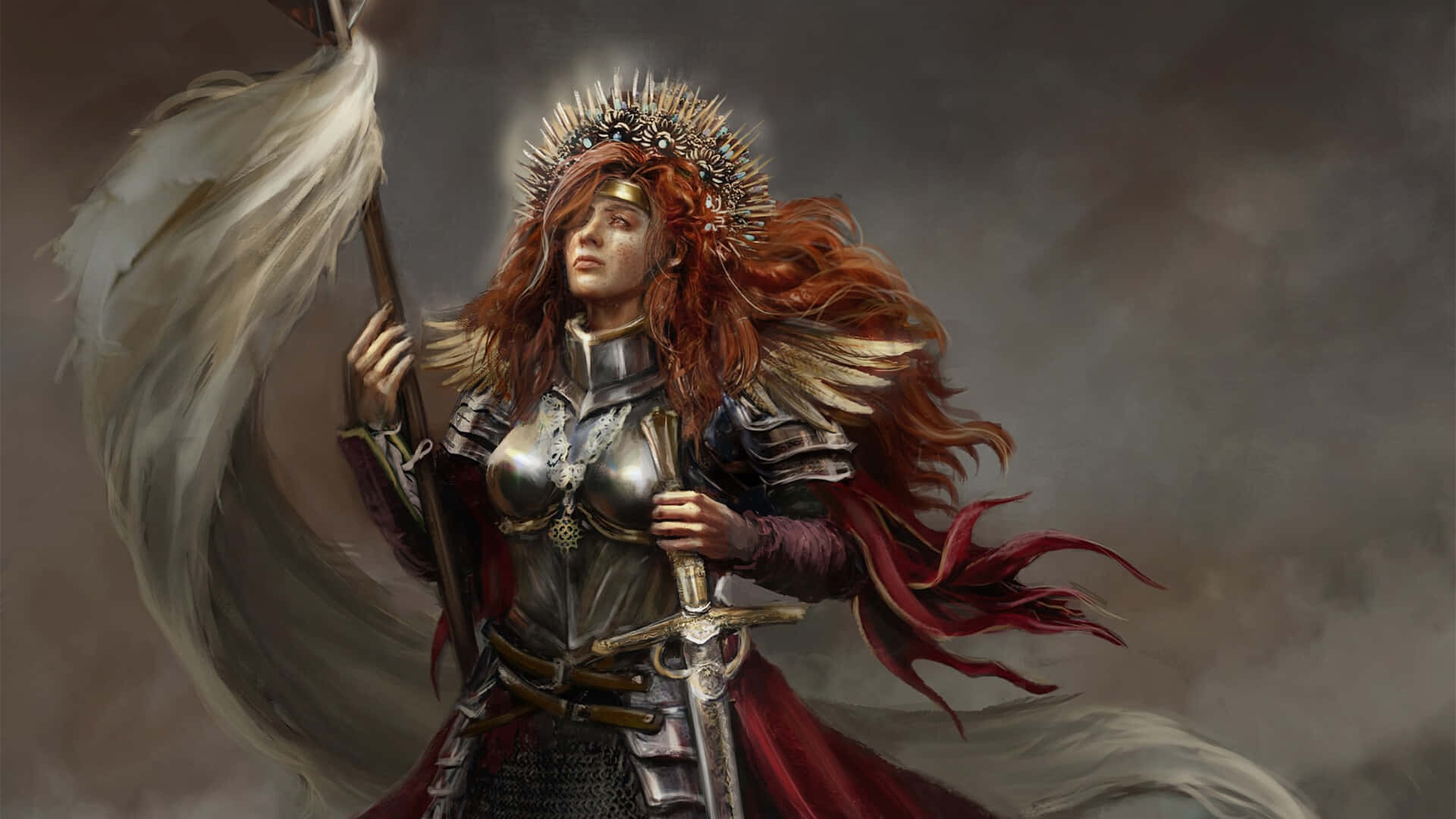 Joan Of Arc, silver armor, sword, Full HD Desktop Wallpaper