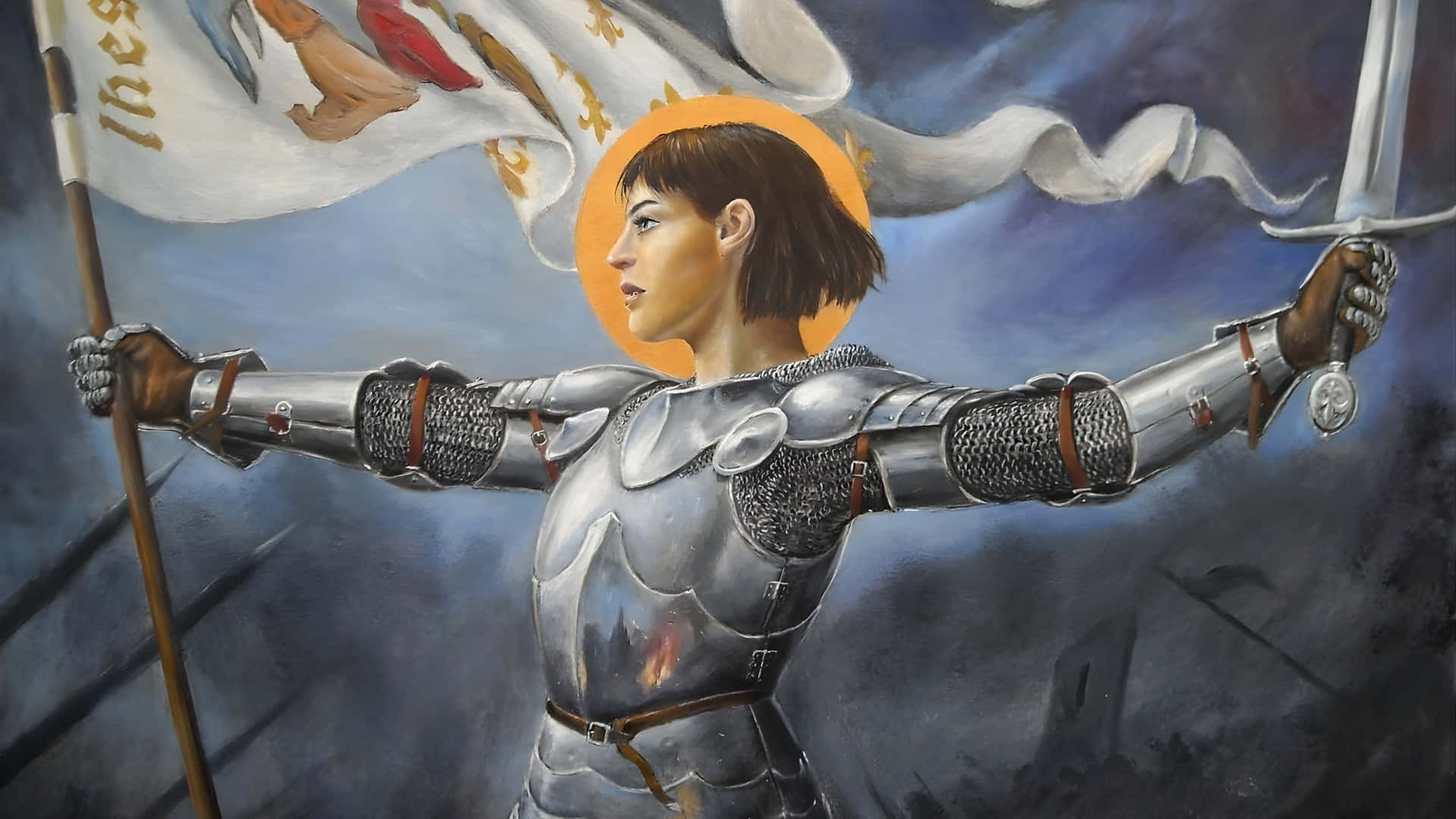 Joan Of Arc, silver armor, sword, Full HD Desktop Wallpaper