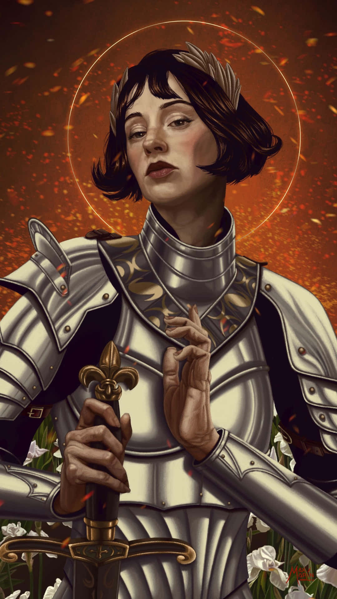 Joan Of Arc, silver armor, fleur de lis hilt, Full HD Phone Wallpaper