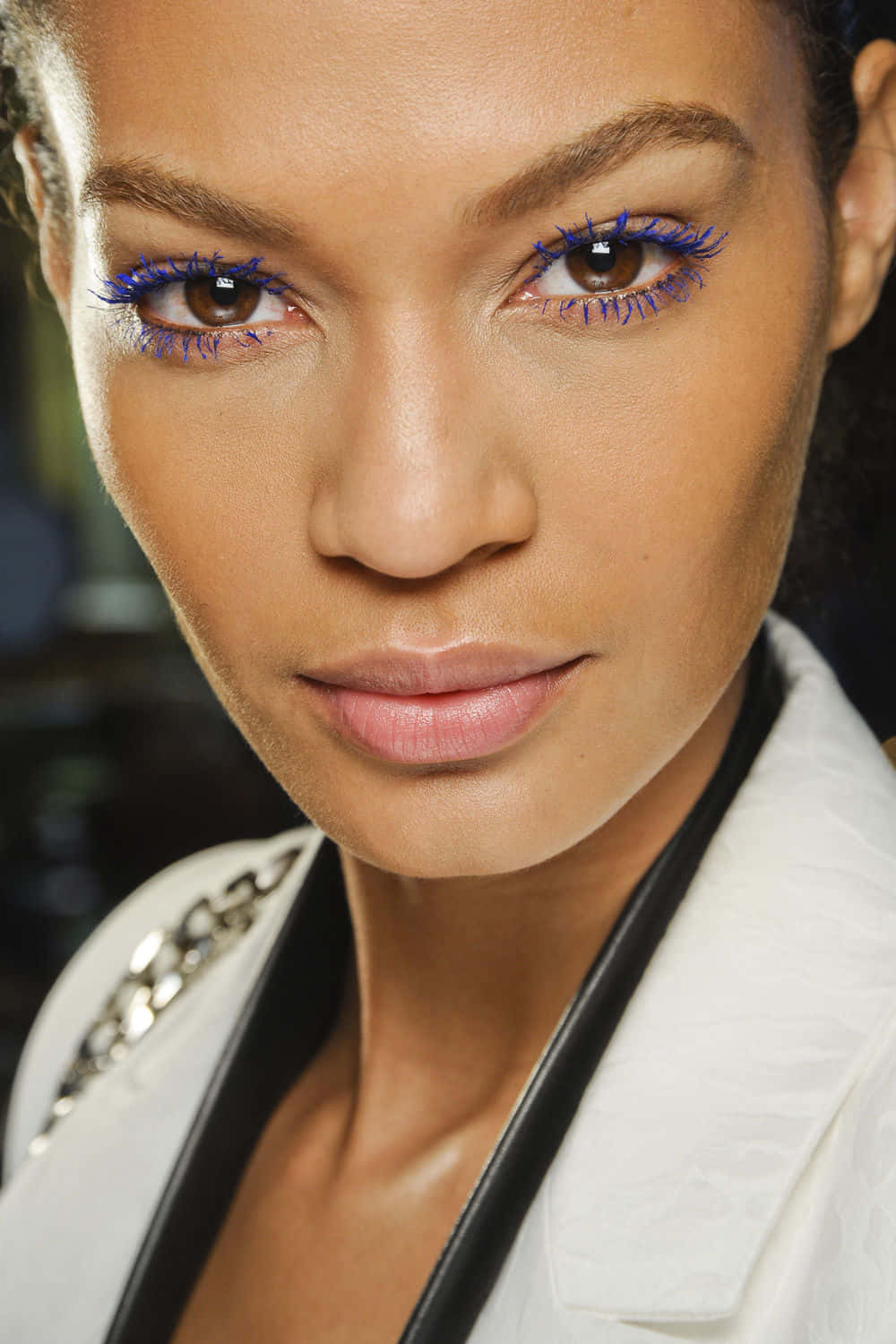 Joan Smalls, blue eyelashes, white jacket, HD Phone Wallpaper