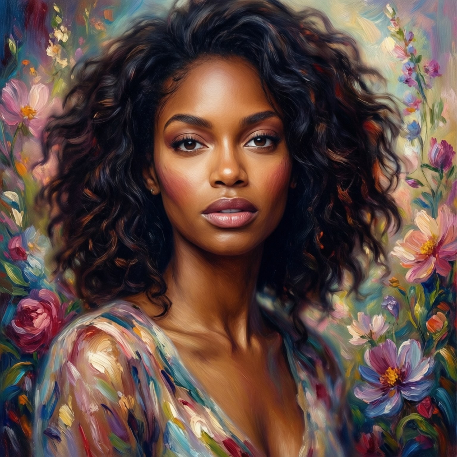Joan Smalls, Impressionist Dream, floral motifs, HD Desktop Wallpaper