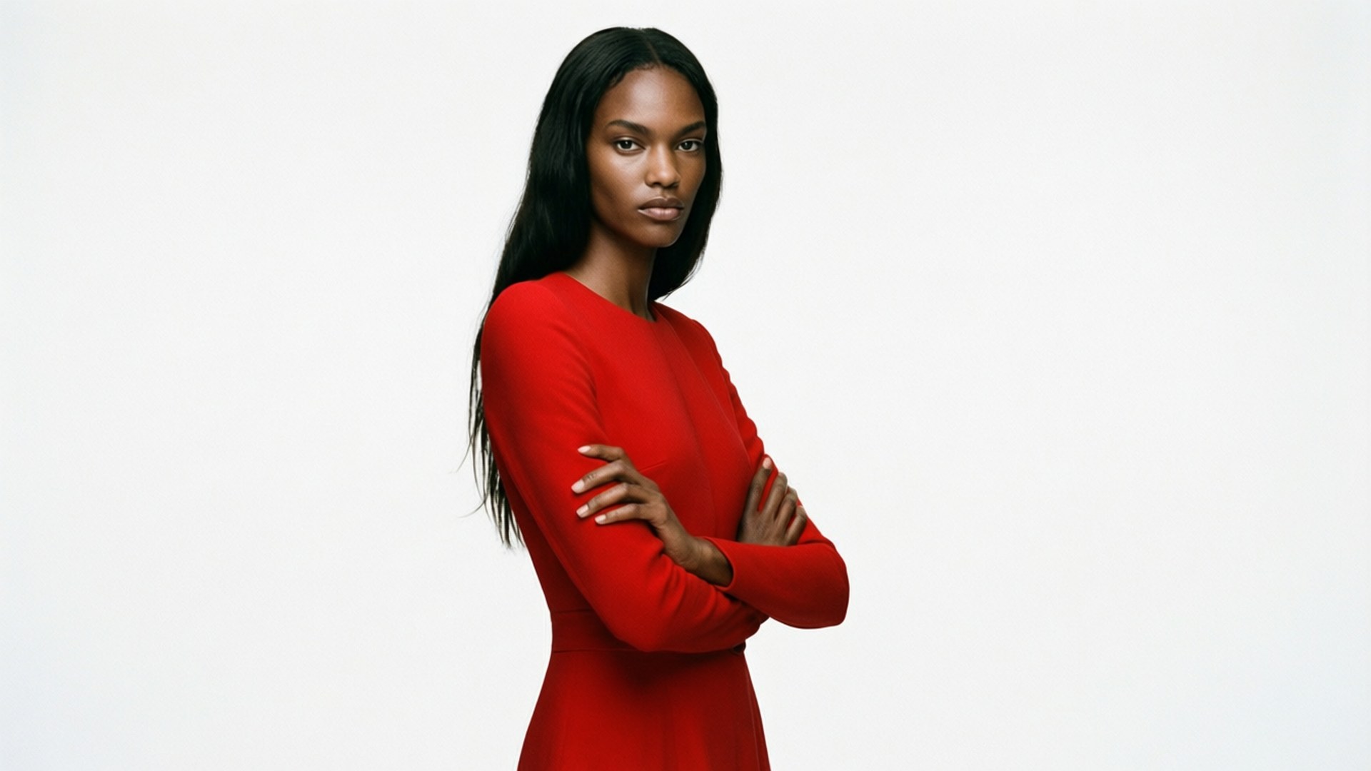 Joan Smalls, red dress, minimalist background, Full HD Desktop Wallpaper