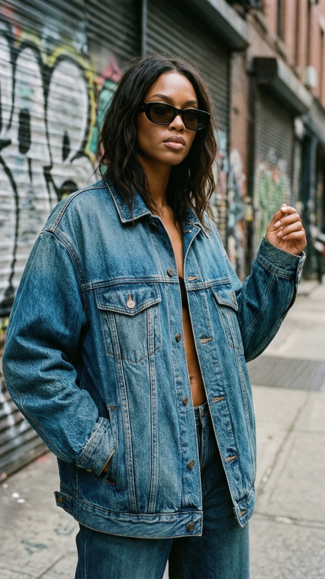 Joan Smalls, street style, graffiti background, Full HD Phone Wallpaper