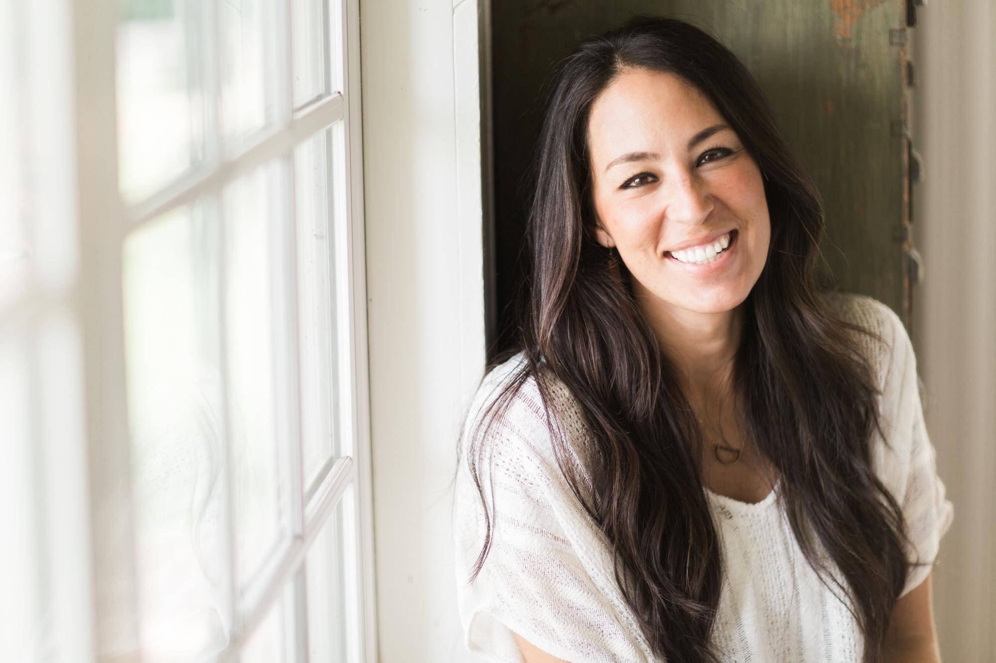 Joanna Gaines, long dark hair, window frame, Full HD Desktop Wallpaper