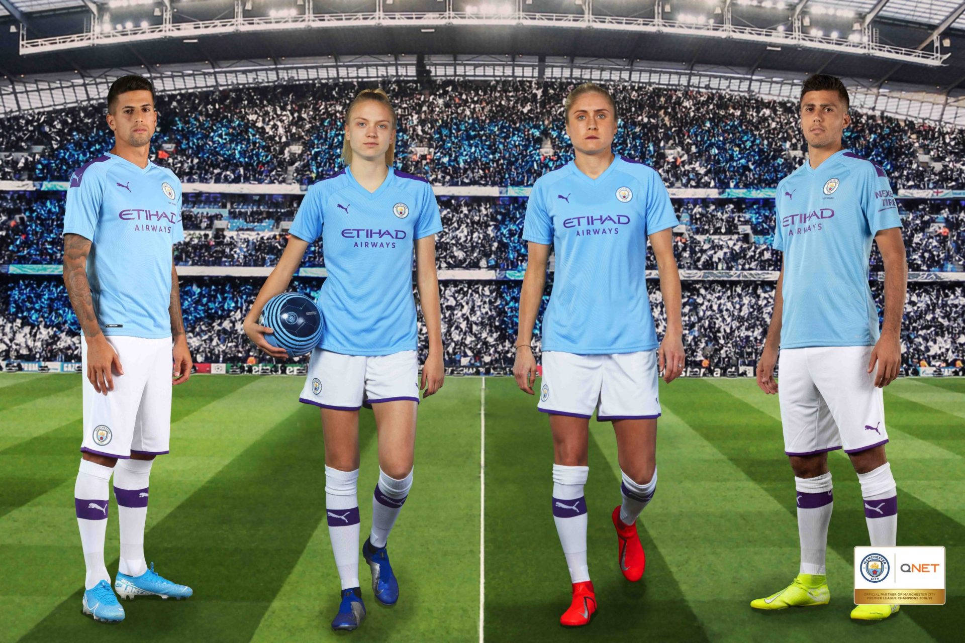 Joao Cancelo, light blue jerseys, vibrant green pitch, Full HD Desktop Wallpaper