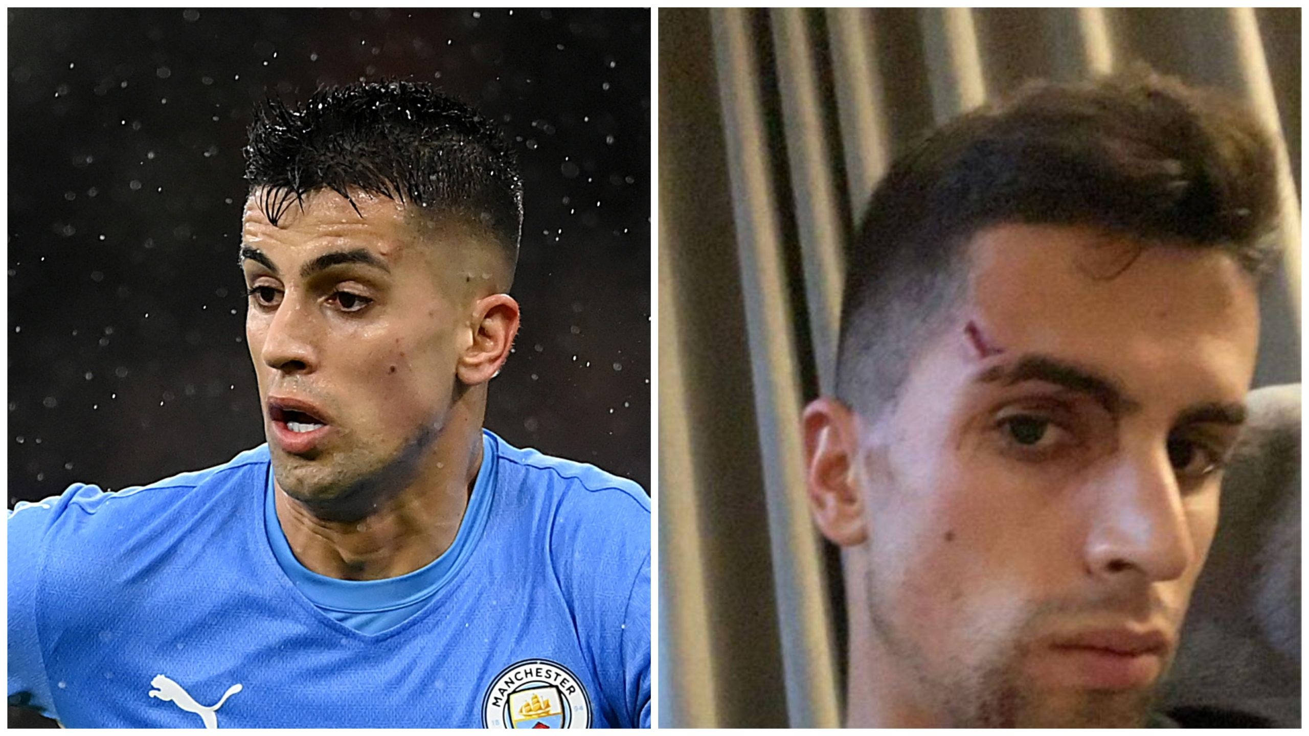 Joao Cancelo, blue Manchester City jersey, raindrops on his face, 2K Desktop Wallpaper