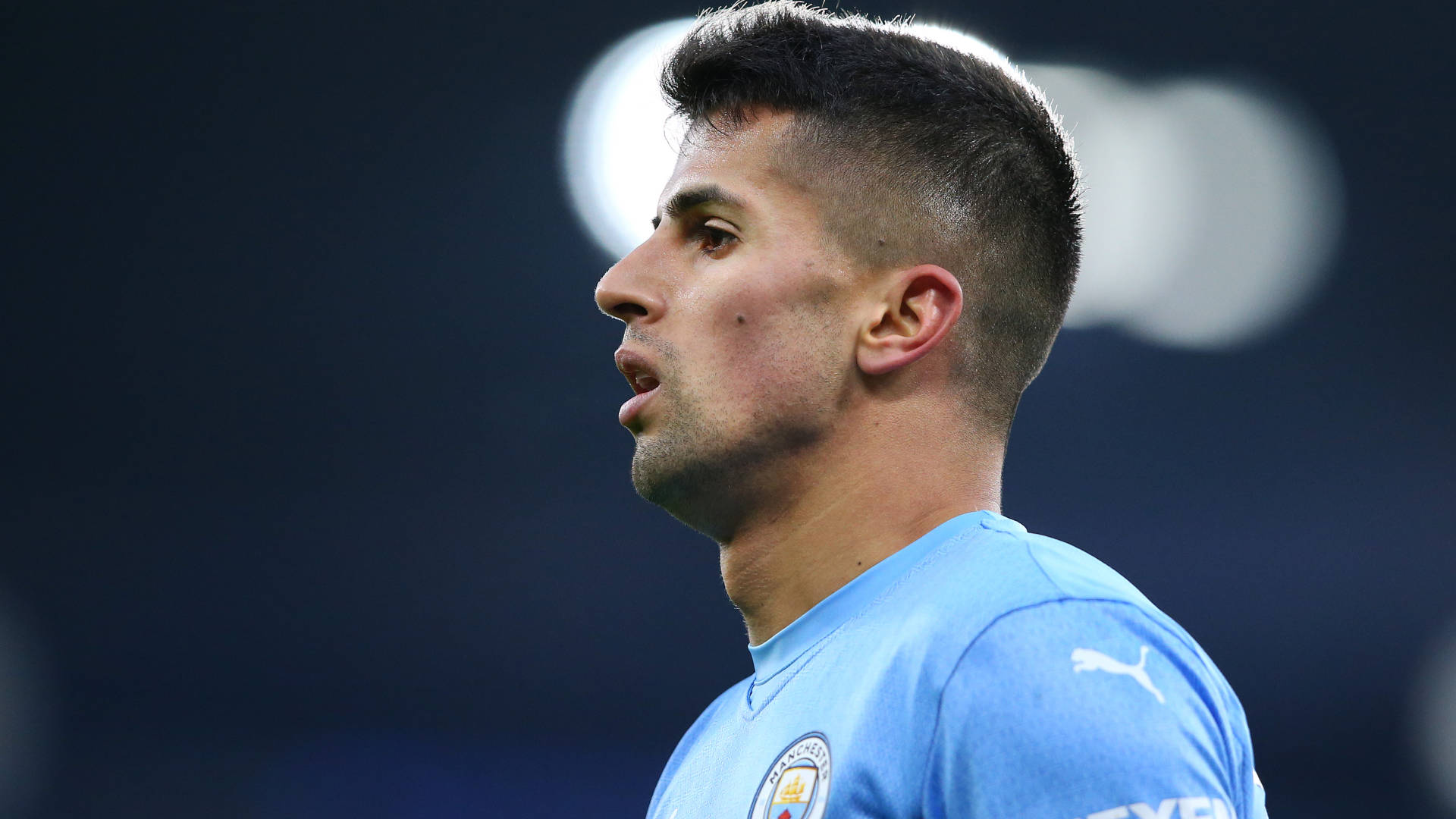 Joao Cancelo, light blue Manchester City jersey, profile, Full HD Desktop Wallpaper