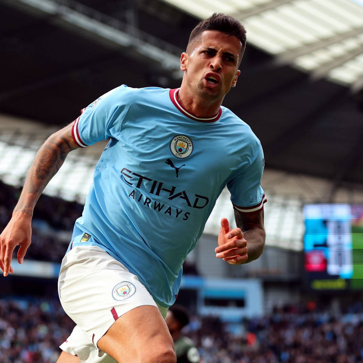 Joao Cancelo, light blue Manchester City jersey, sprints dynamically, SD Desktop Wallpaper