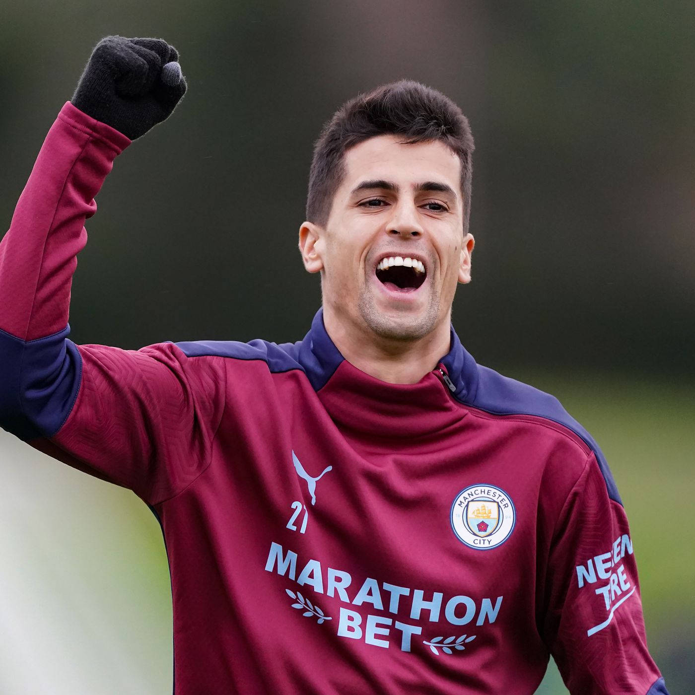 Joao Cancelo, maroon training kit, raised fist, HD Desktop Wallpaper