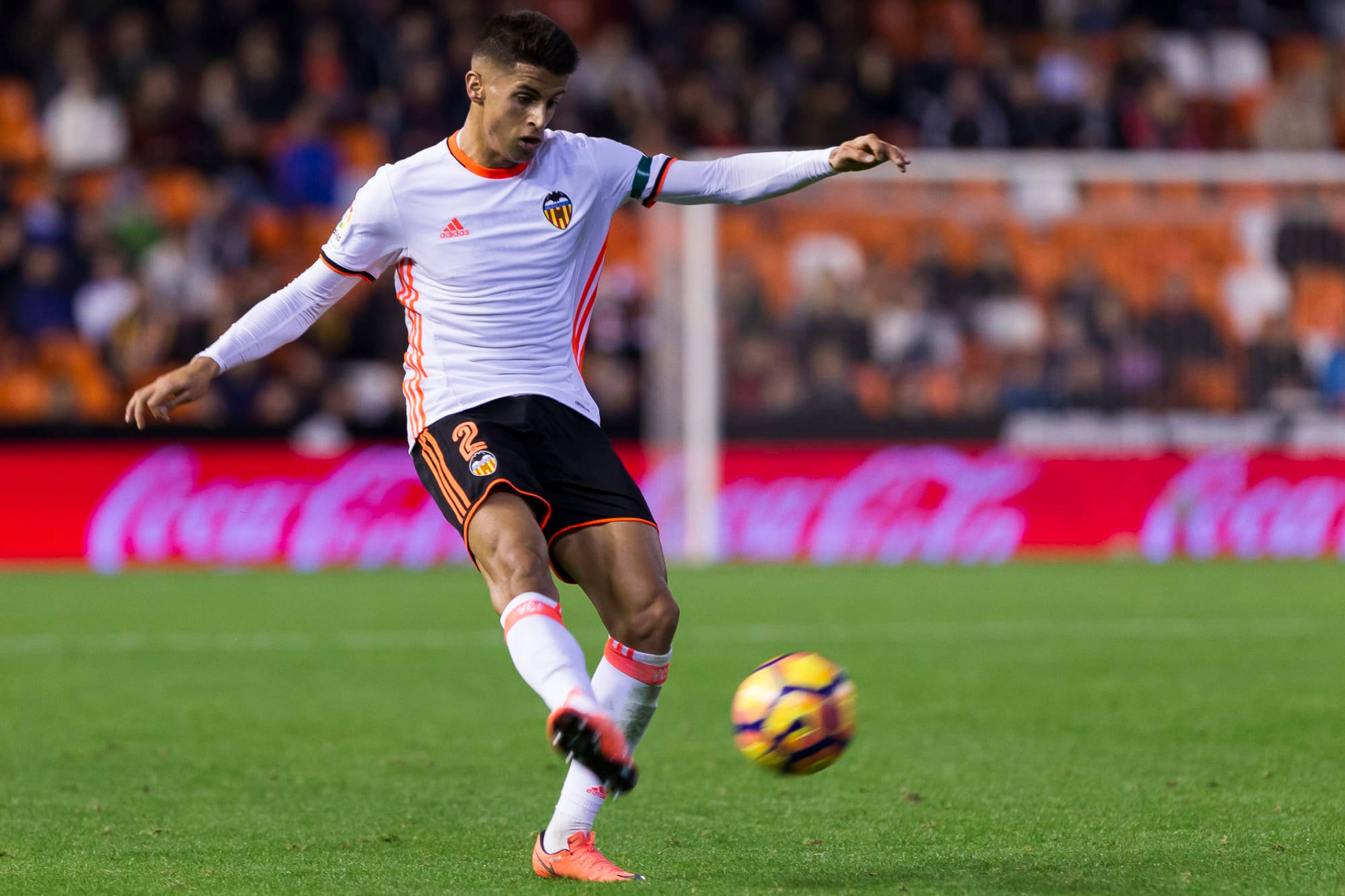 Joao Cancelo, white and black kit, colorful ball, Full HD Desktop Wallpaper