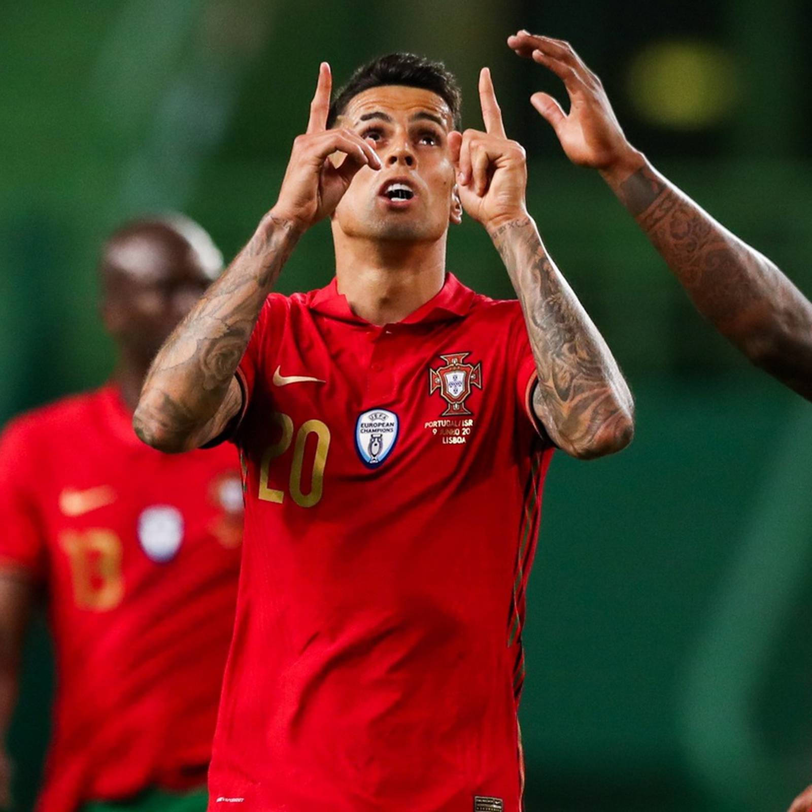Joao Cancelo, red jersey, night match, HD Desktop Wallpaper