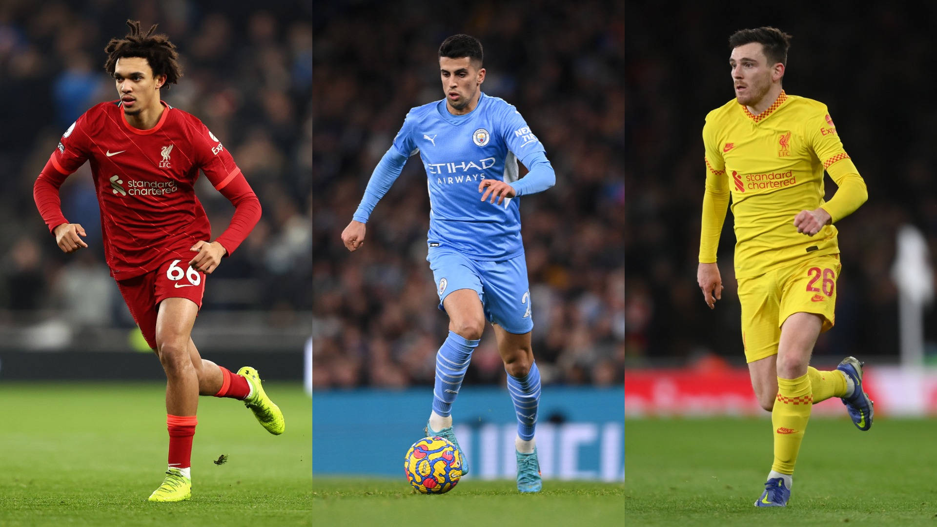 Joao Cancelo, red blue and yellow kits, stadium pitch, Full HD Desktop Wallpaper