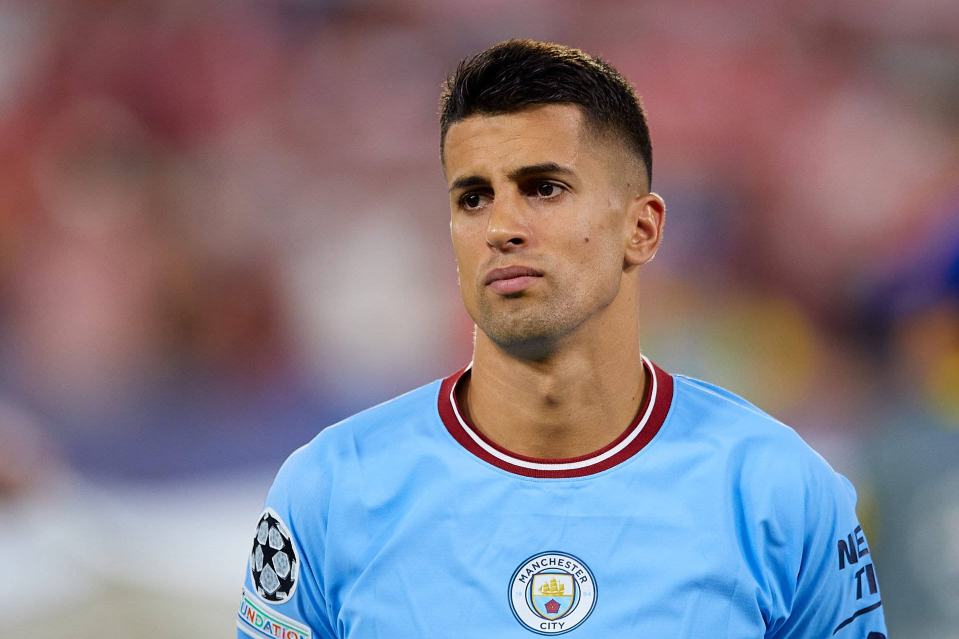 Joao Cancelo, light blue Manchester City jersey, stadium field, Full HD Desktop Wallpaper