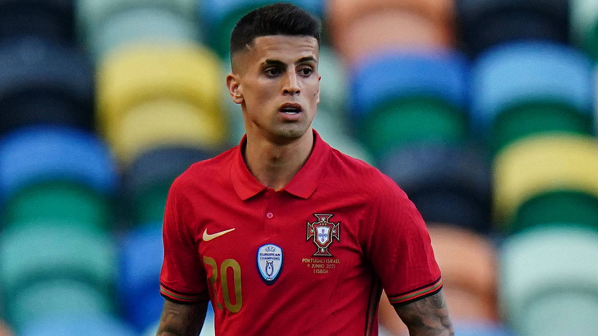 Joao Cancelo, red jersey, stadium field, Full HD Desktop Wallpaper