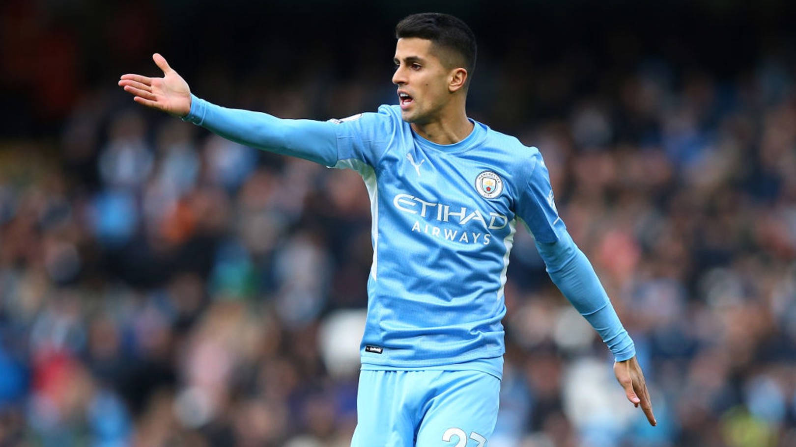 Joao Cancelo, light blue Manchester City jersey, football player, HD Desktop Wallpaper