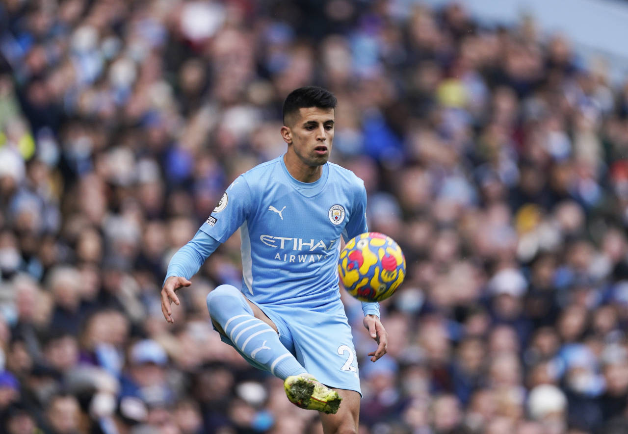 Joao Cancelo, light blue kit, colorful ball, HD Desktop Wallpaper