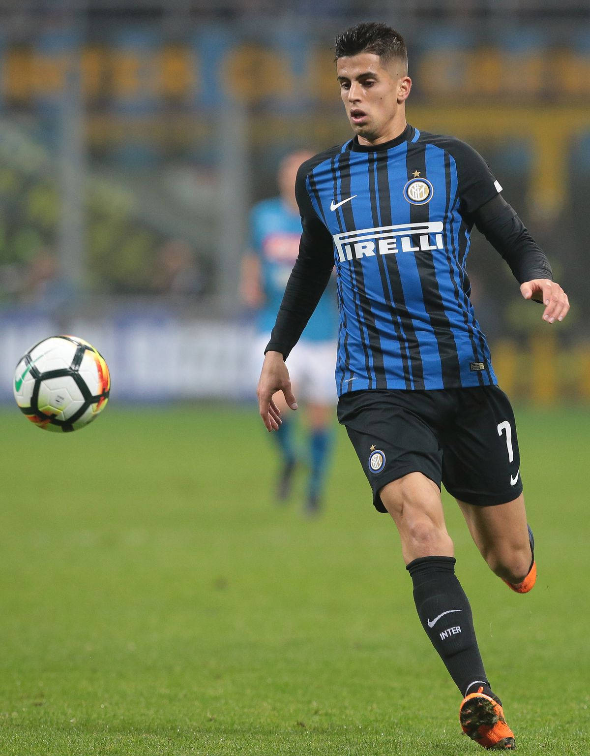 Joao Cancelo, blue and black stripes, colorful ball, HD Phone Wallpaper
