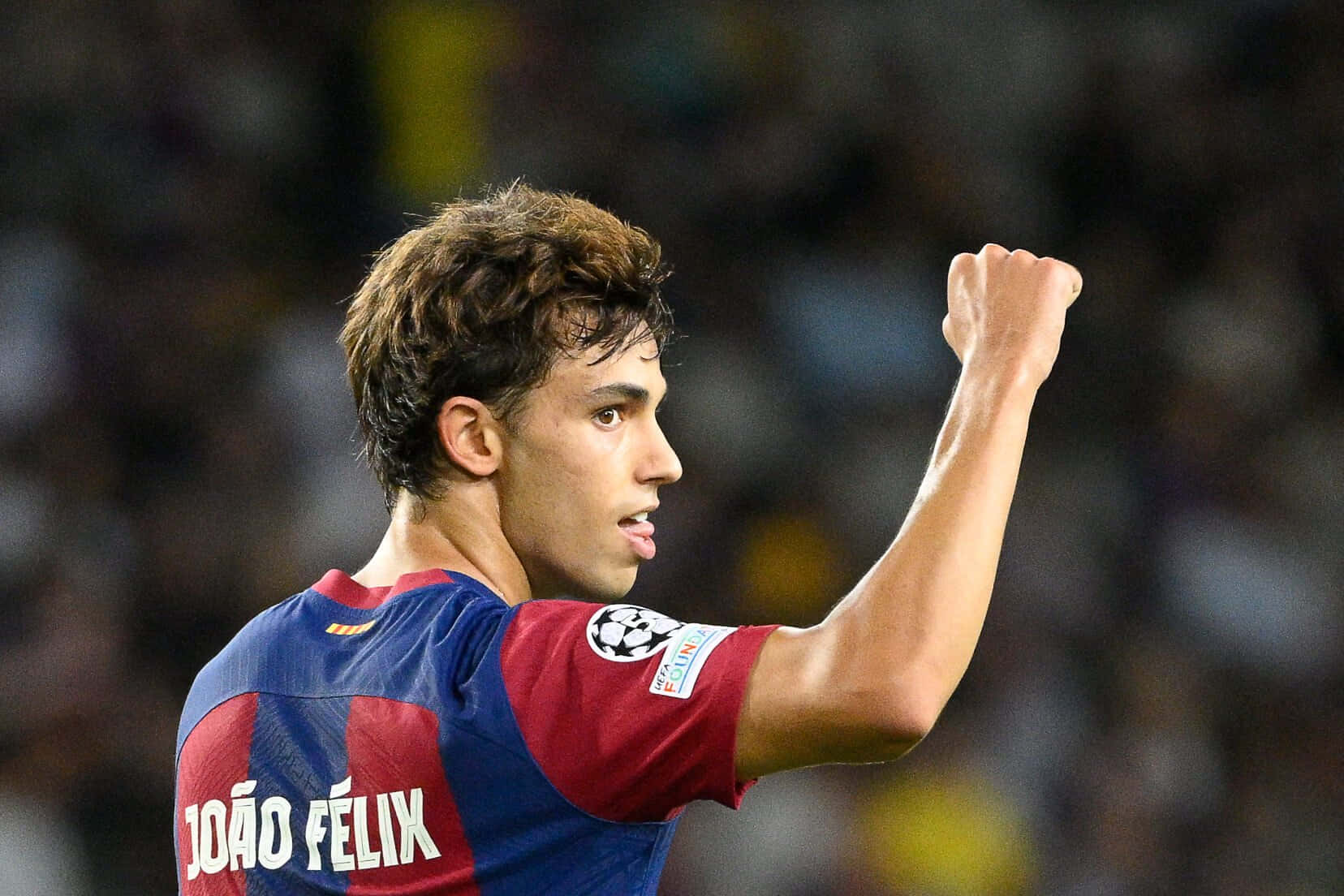 Joao Felix, red and blue striped jersey, stadium field, HD Desktop Wallpaper
