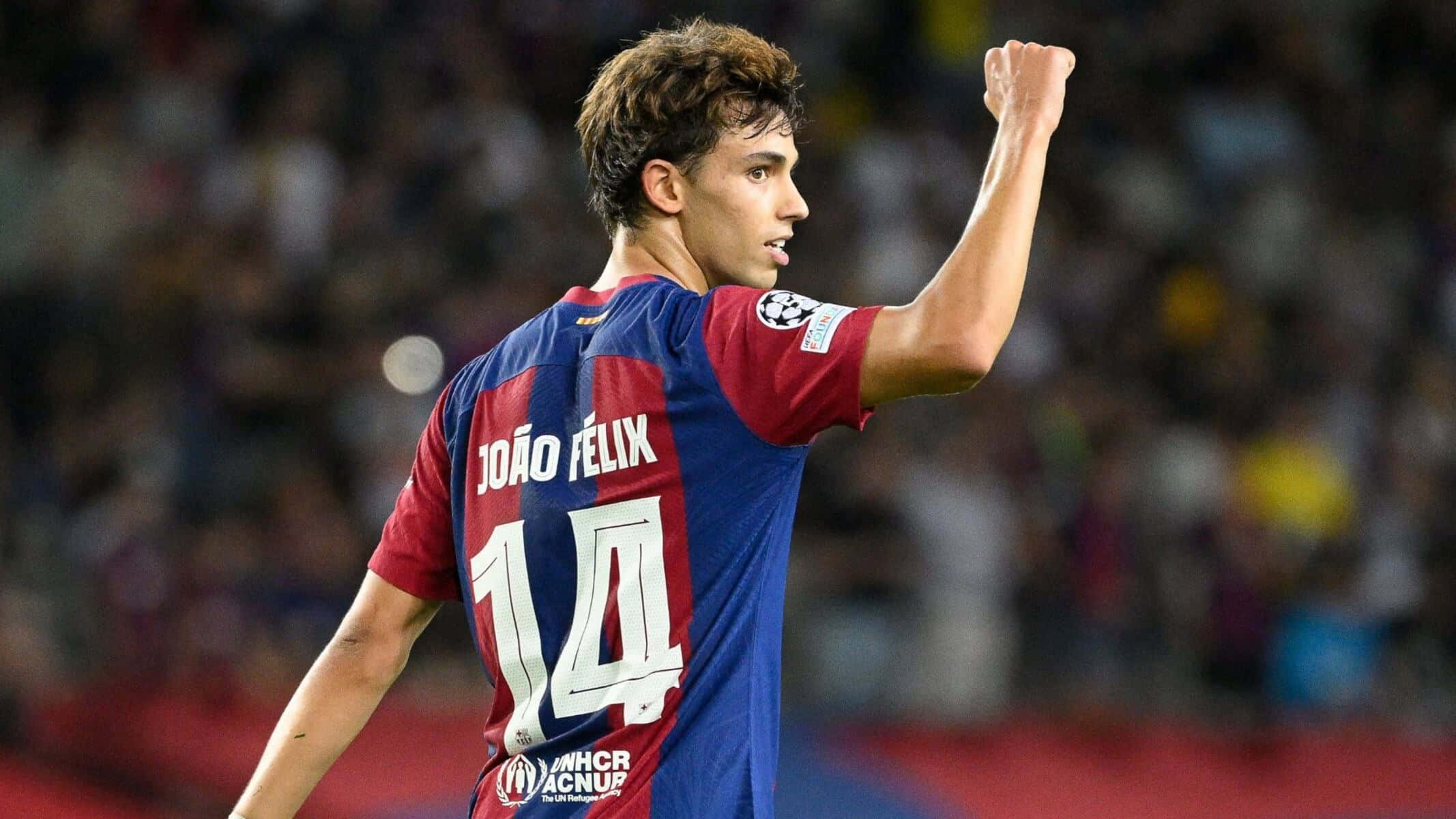 Joao Felix, blue and red jersey, stadium field, Full HD Desktop Wallpaper