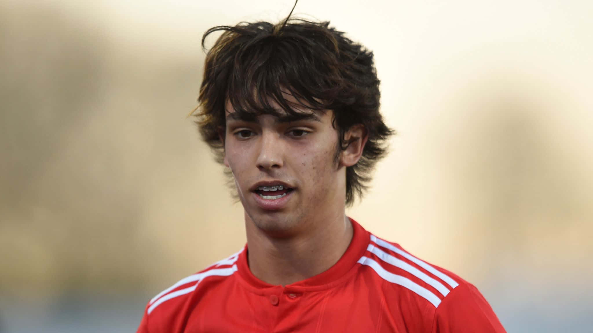 Joao Felix, red jersey, white stripes, Full HD Desktop Wallpaper