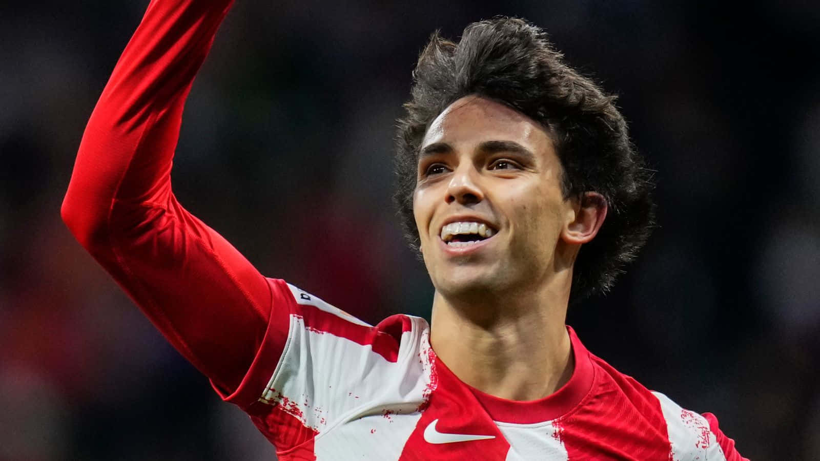 Joao Felix, red and white jersey, stadium lights, HD Desktop Wallpaper