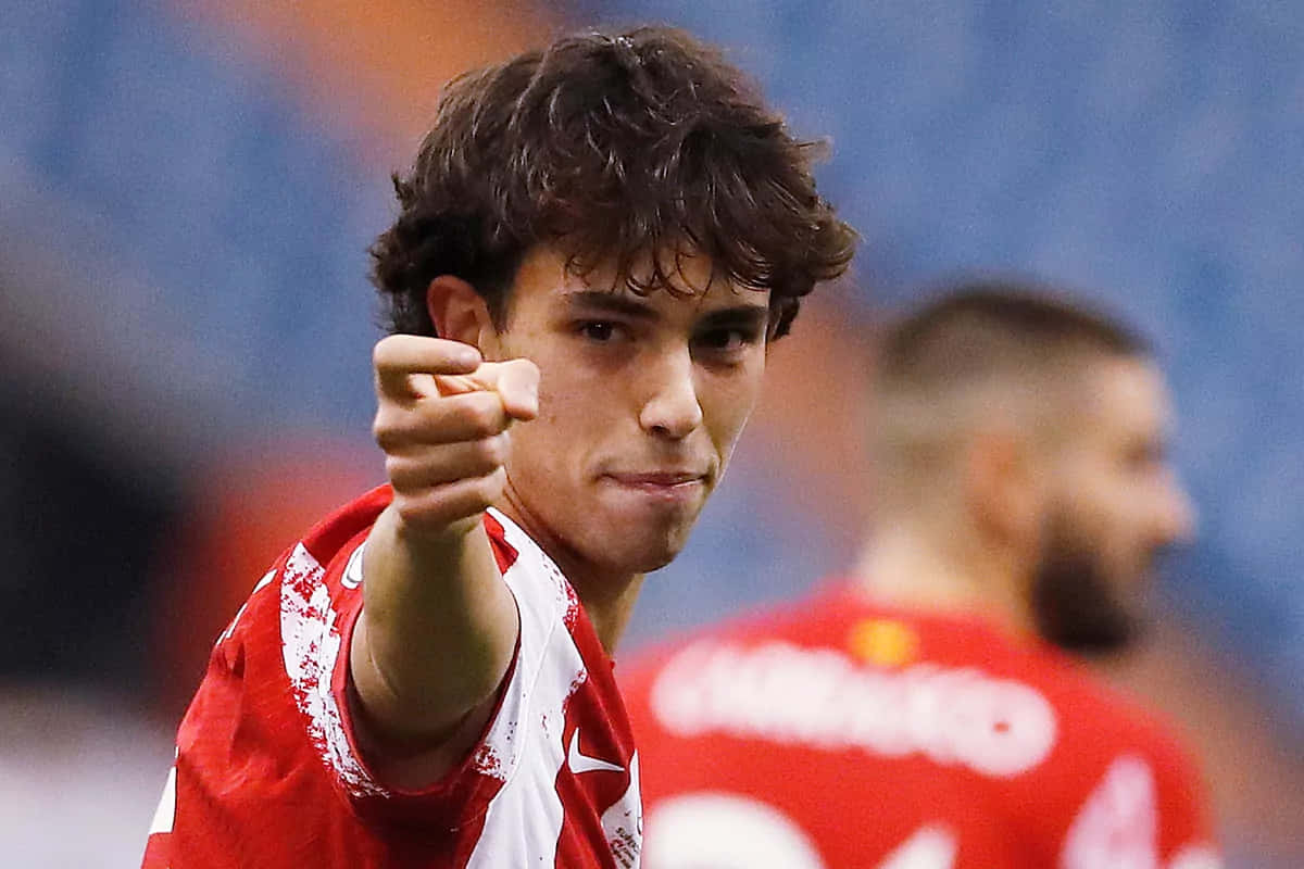 Joao Felix, red and white jersey, pointing gesture, SD Desktop Wallpaper