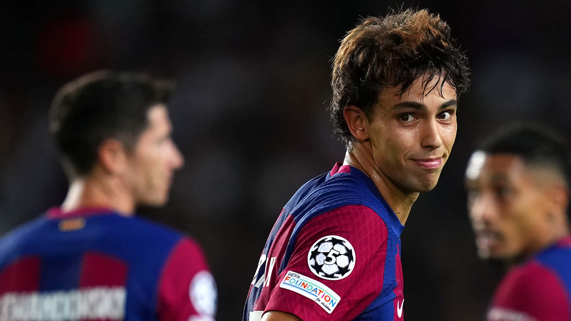 Joao Felix, blue and red striped jersey, night match, Full HD Desktop Wallpaper