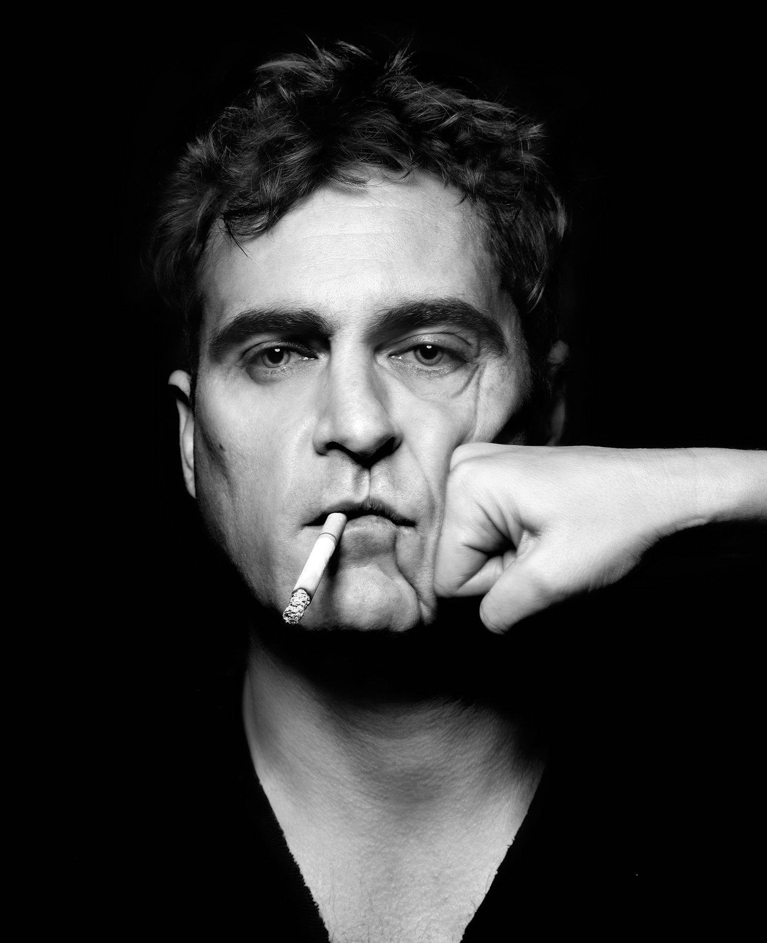 Joaquin Phoenix, black and white portrait, cigarette, HD Phone Wallpaper