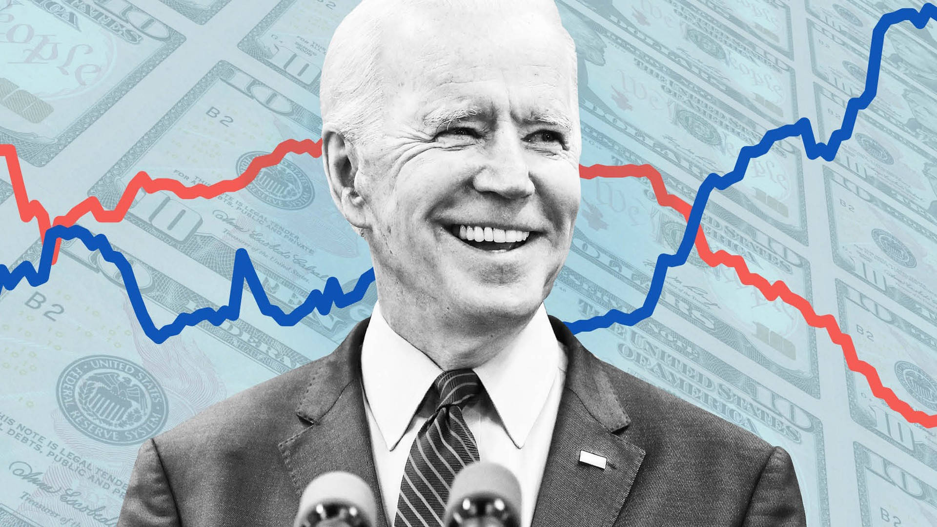 Joe Biden, stock market, red and blue financial graphs, Full HD Desktop Wallpaper