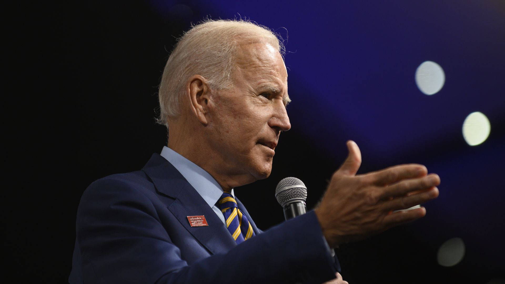 Joe Biden, microphone, dark blue blurred background, Full HD Desktop Wallpaper