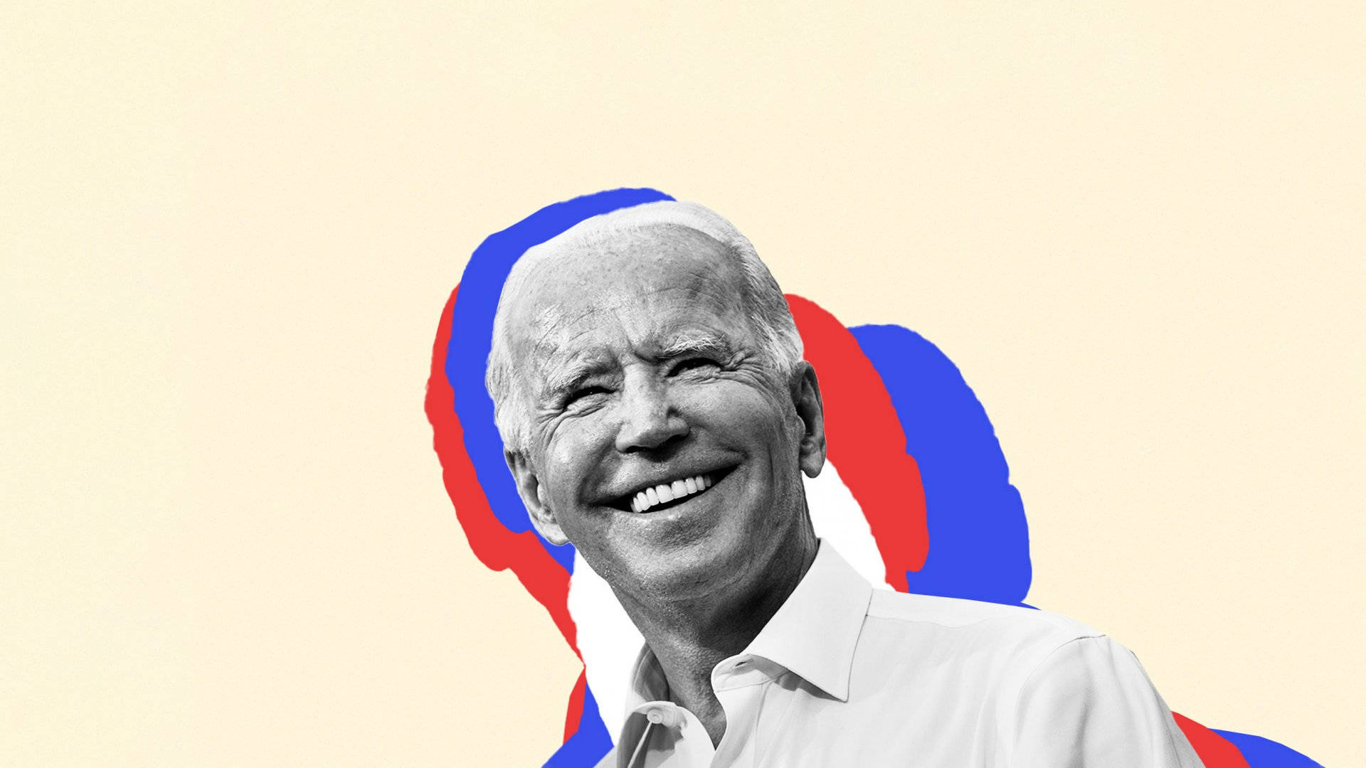 Joe Biden, black and white portrait, bold red and blue graphic shapes, Full HD Desktop Wallpaper