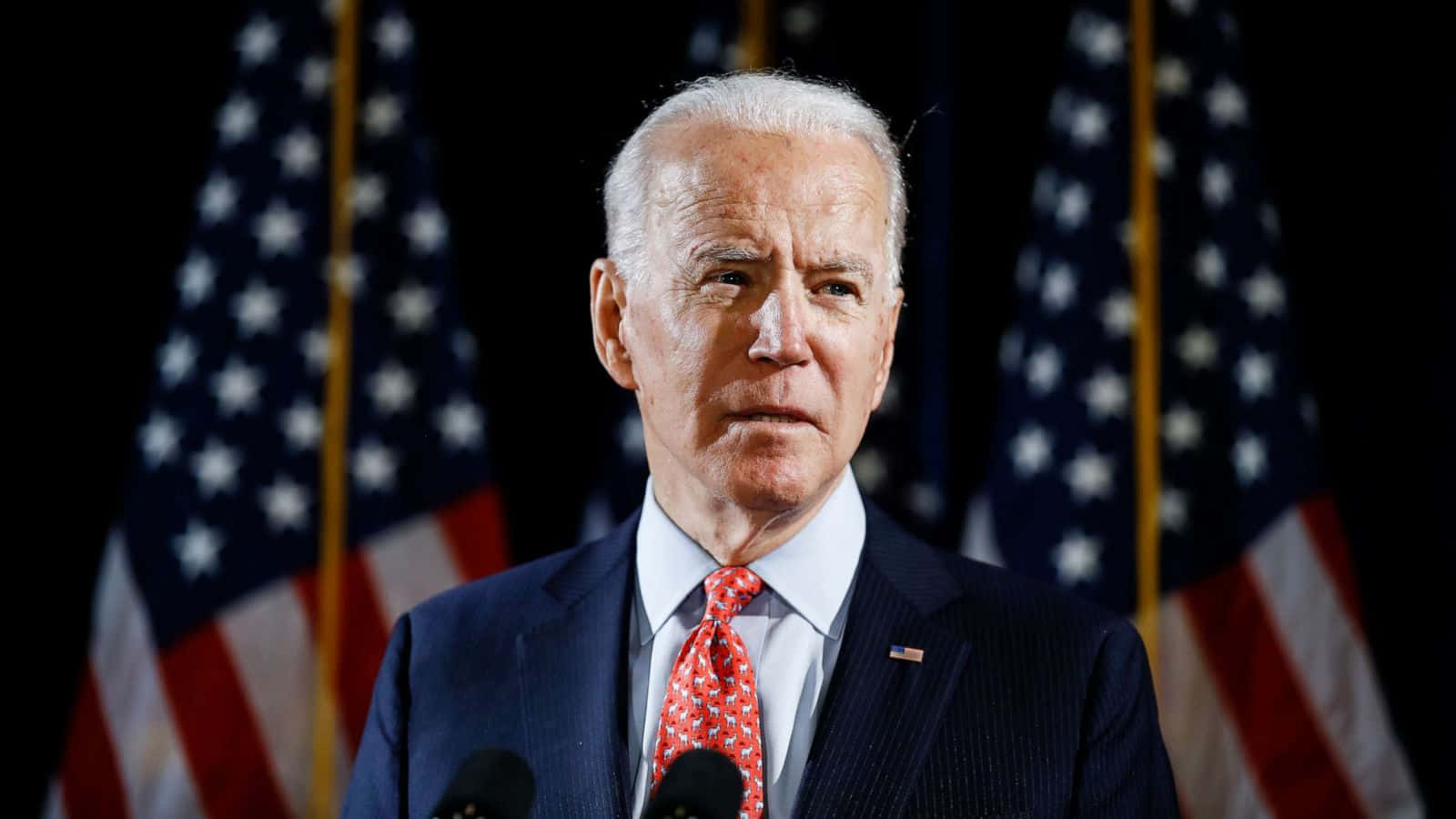 Joe Biden, American flags, formal press briefing, HD Desktop Wallpaper