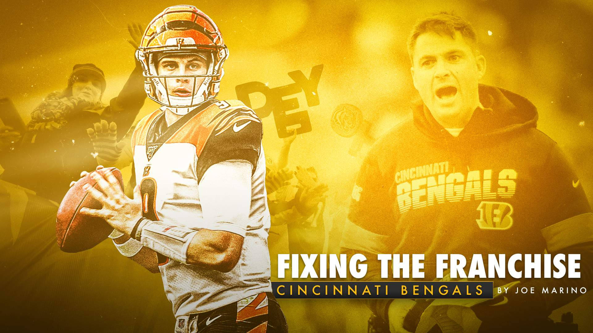 Joe Burrow, yellow edit, quarterback in action, Full HD Desktop Wallpaper