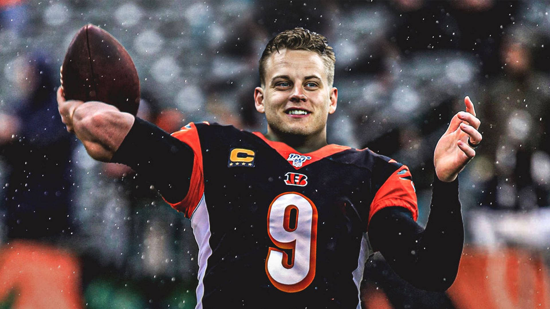 Joe Burrow, black and orange jersey, number 9, Full HD Desktop Wallpaper