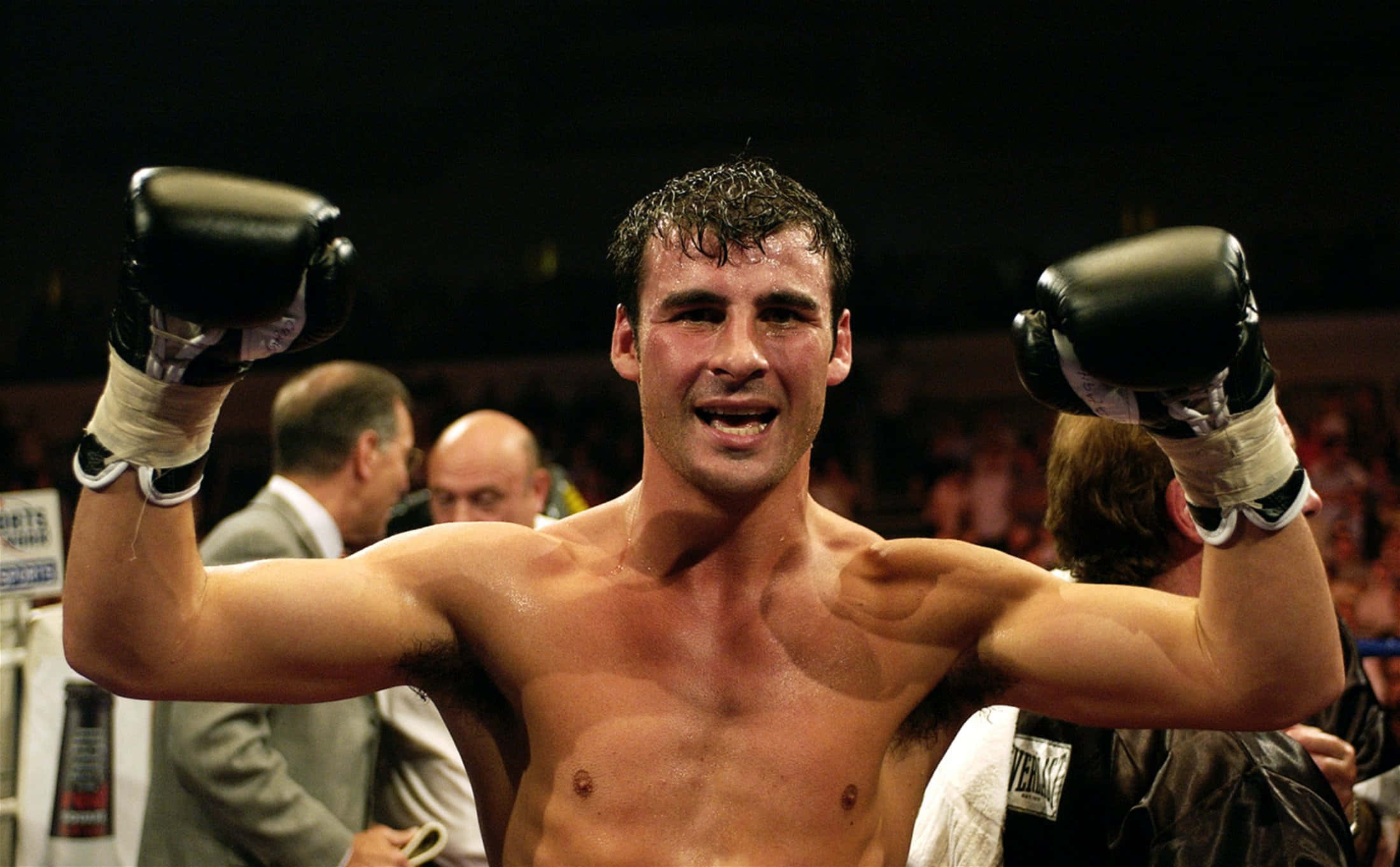 Joe Calzaghe, victory pose, brightly lit ring, Full HD Desktop Wallpaper