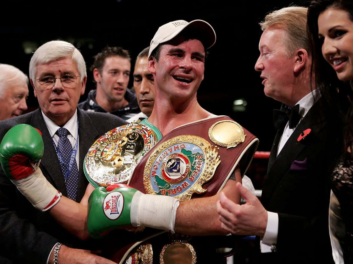 Joe Calzaghe, two world title belts, green gloves, SD Desktop Wallpaper