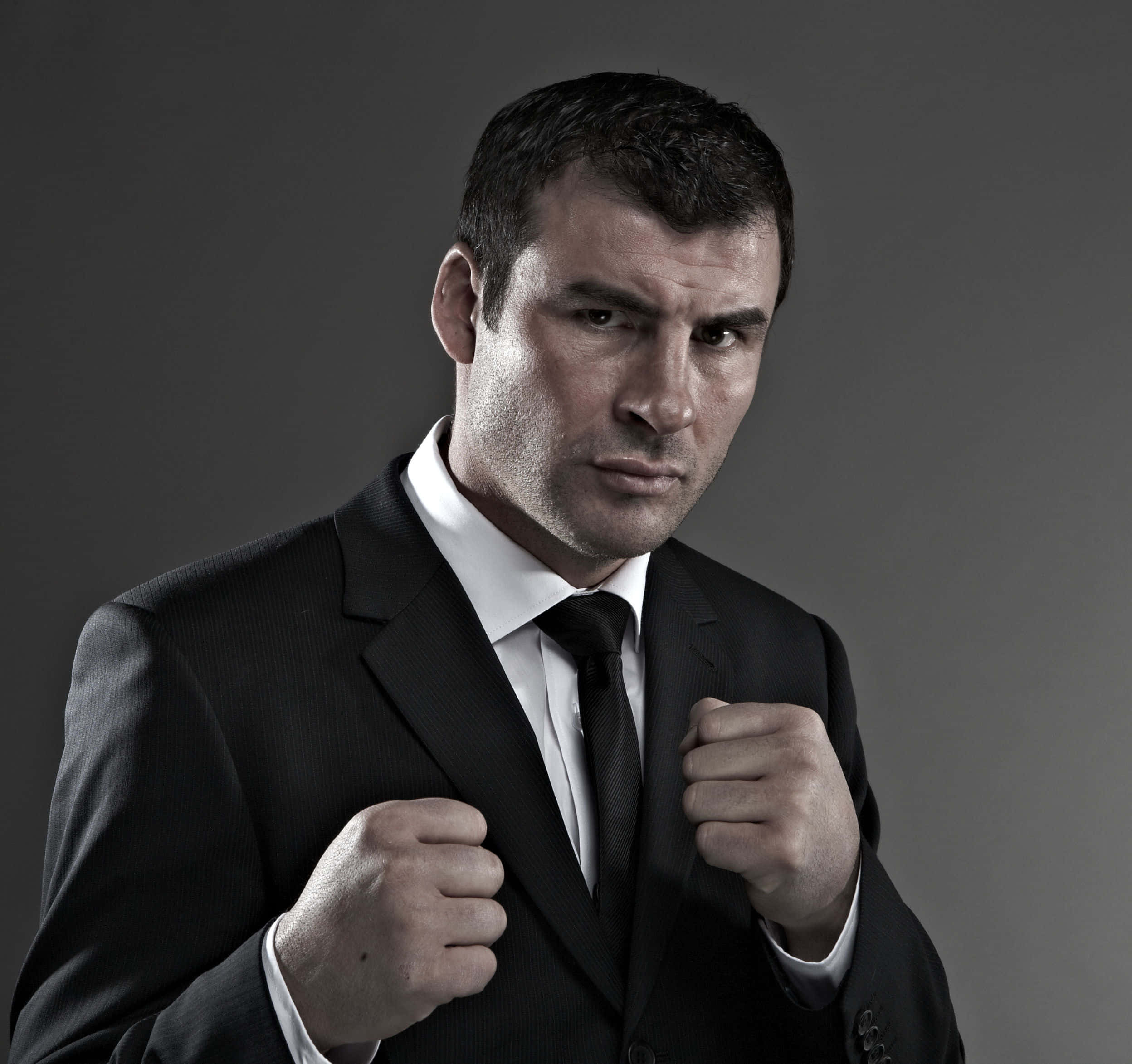 Joe Calzaghe, black suit and tie, clenched fists, Full HD Desktop Wallpaper