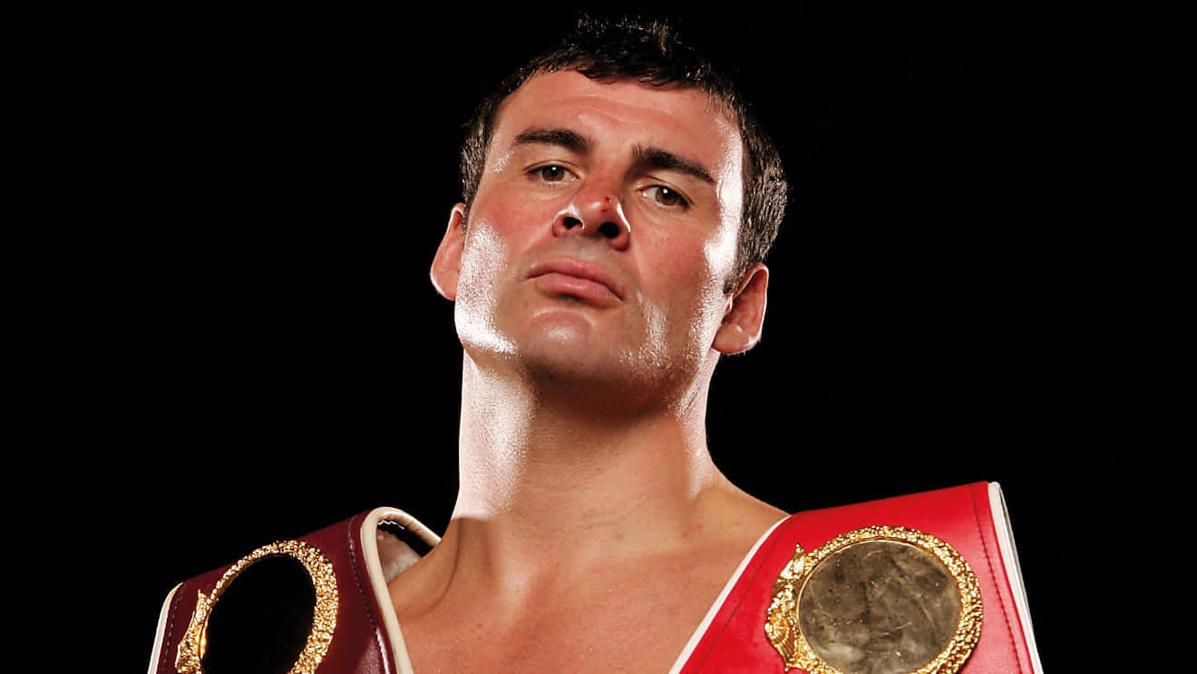 Joe Calzaghe, red championship belt, stark black background, HD Desktop Wallpaper