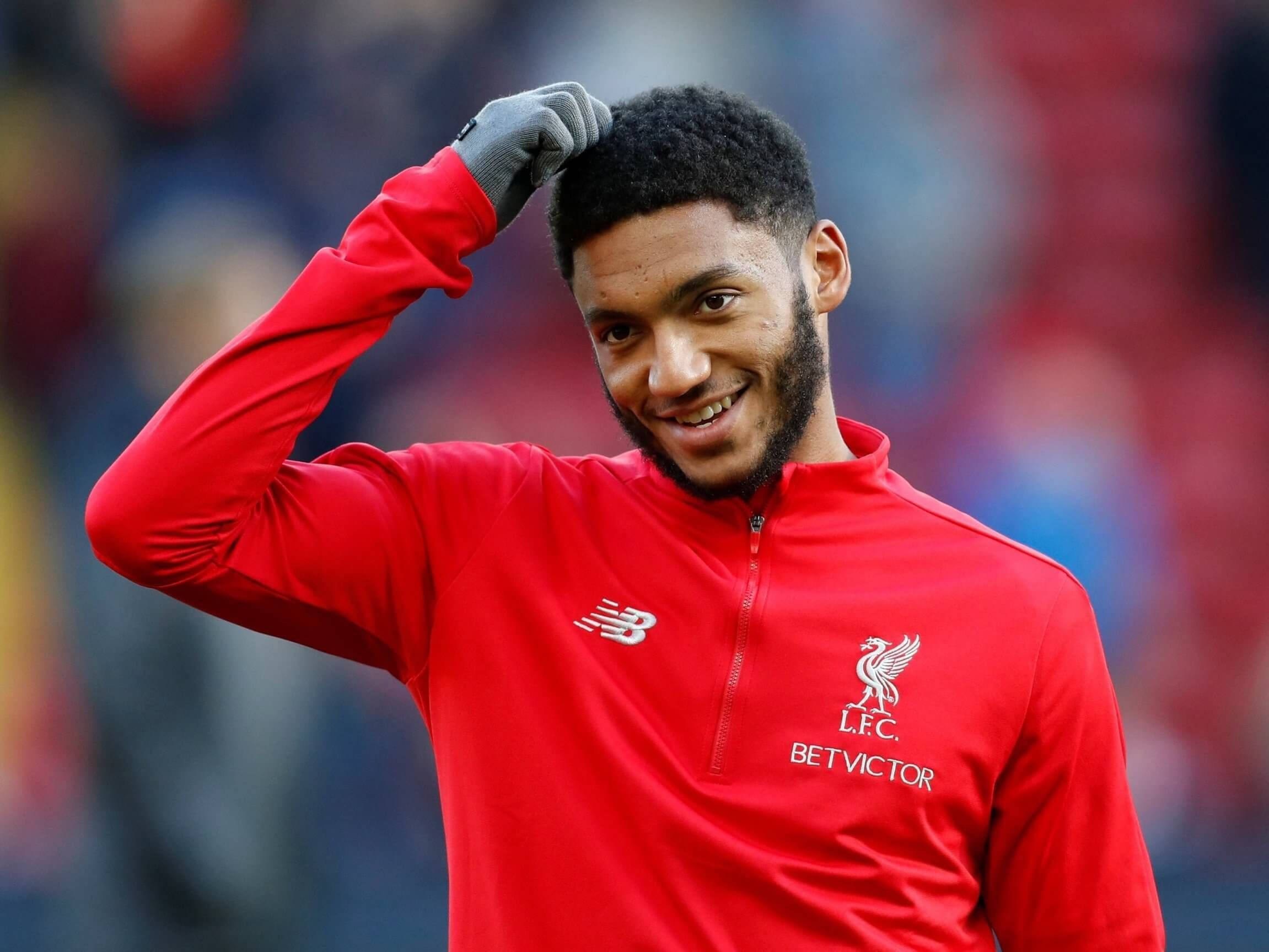 Joe Gomez, red Liverpool training top, gloved hand, Full HD Desktop Wallpaper