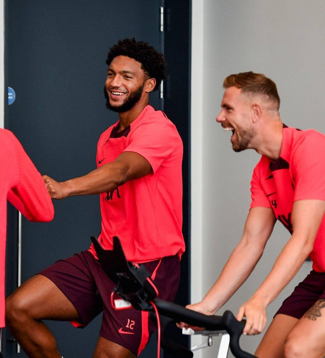 Joe Gomez, red training kits, stationary bikes, SD Phone Wallpaper